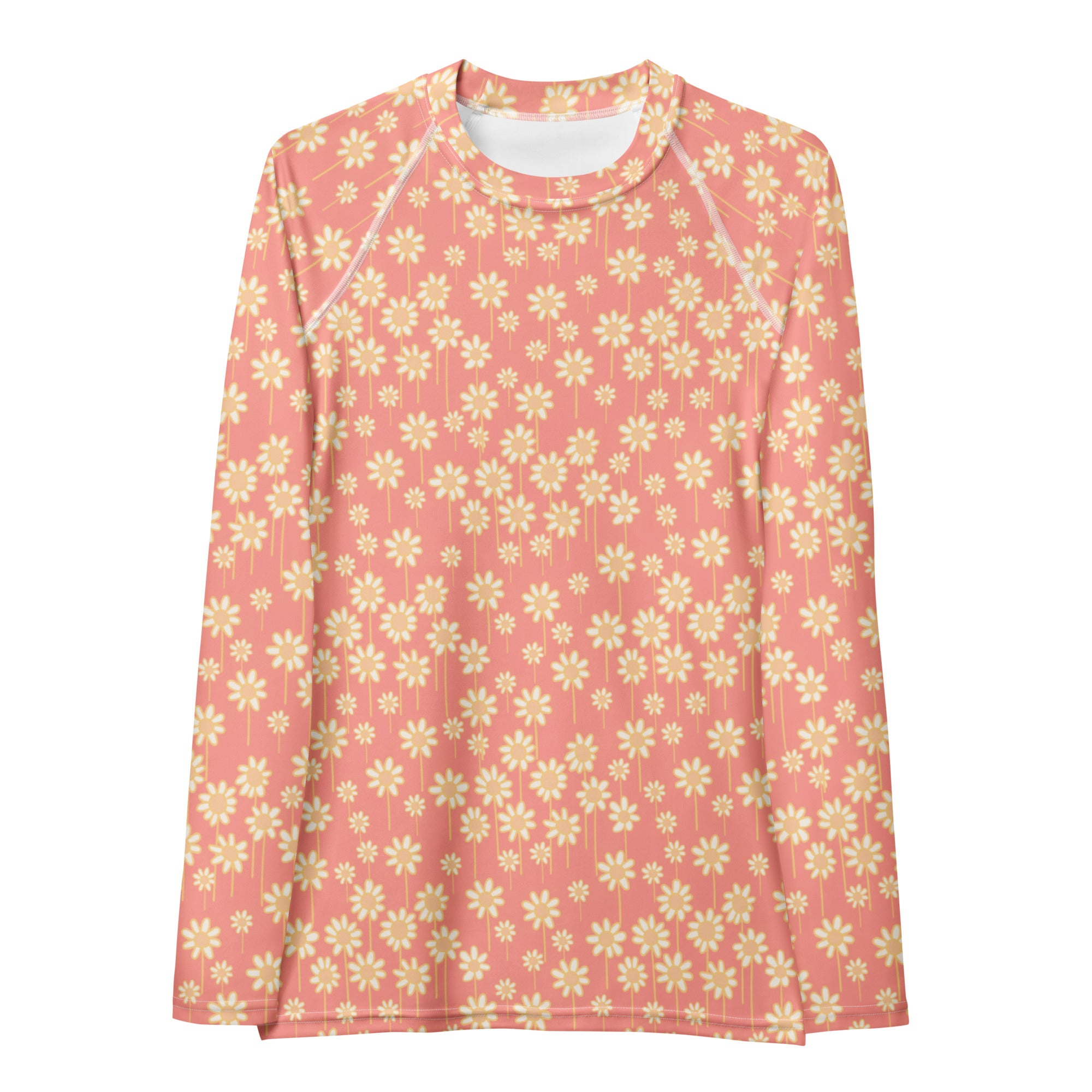 Women's Coral Daisy Long Sleeve Rash Guard Swim Shirt – Buttery Soft, Sun Safe UPF 50+ Protection, Quick Dry & 4-Way Stretch Comfort