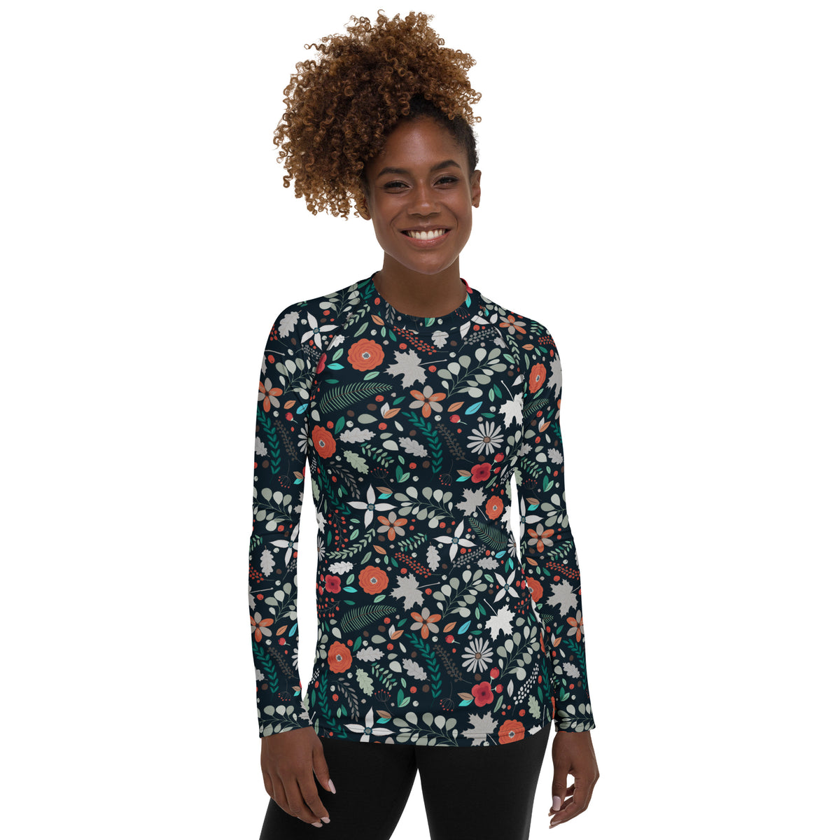 Women's Dark Green Botanical Long Sleeve Rash Guard Swim Shirt – Buttery Soft, Sun Safe UPF 50+ Protection, Quick Dry & 4-Way Stretch Comfort