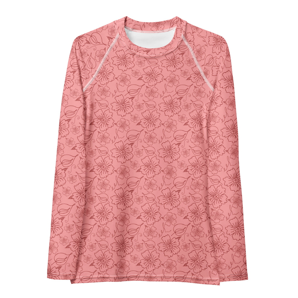Women's Coral Pink Floral Long Sleeve Rash Guard Swim Shirt – Buttery Soft, Sun Safe UPF 50+ Protection, Quick Dry & 4-Way Stretch Comfort