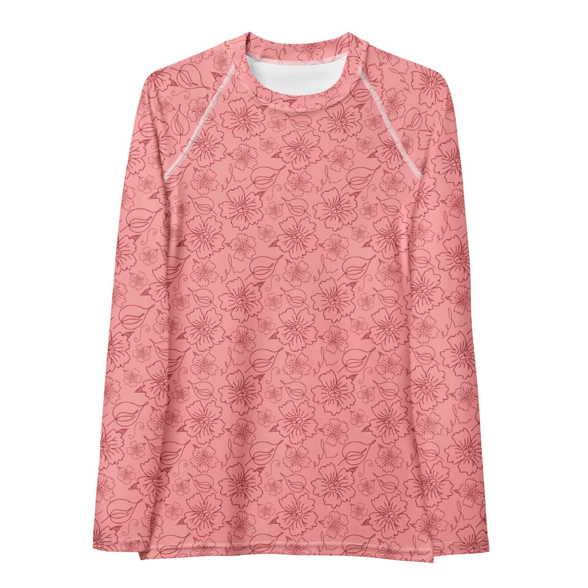 Women's Coral Pink Floral Long Sleeve Rash Guard Swim Shirt – Buttery Soft, Sun Safe UPF 50+ Protection, Quick Dry & 4-Way Stretch Comfort