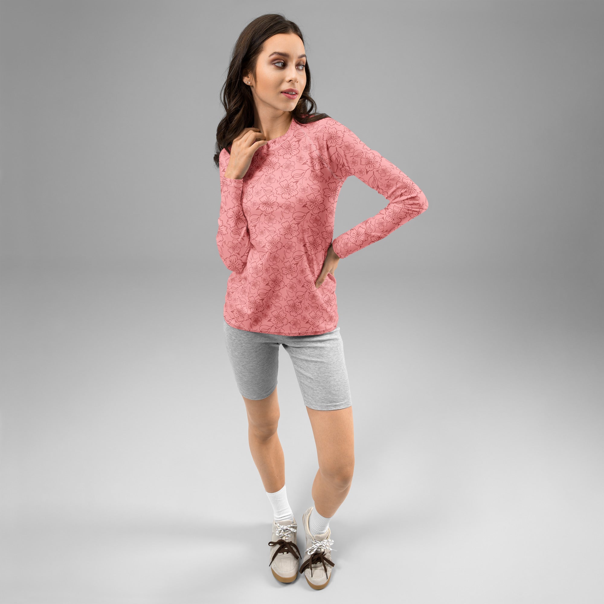 Women's Coral Pink Floral Long Sleeve Rash Guard Swim Shirt – Buttery Soft, Sun Safe UPF 50+ Protection, Quick Dry & 4-Way Stretch Comfort