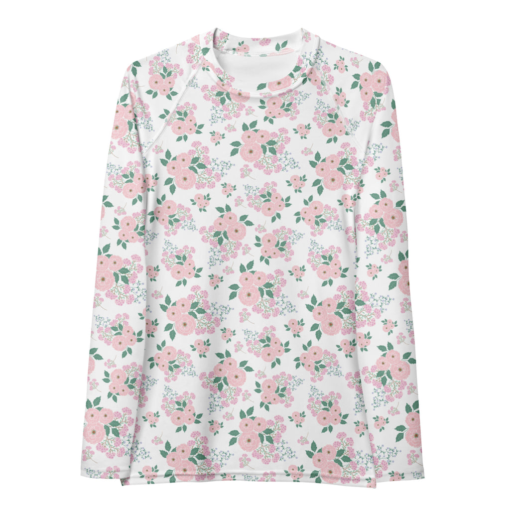 Women's Pink Rose Bouquet Long Sleeve Rash Guard Swim Shirt – Buttery Soft, Sun Safe UPF 50+ Protection, Quick Dry & 4-Way Stretch Comfort