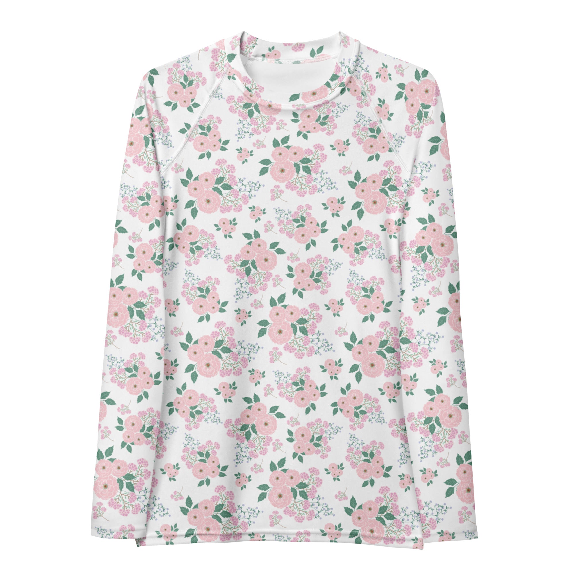 Women's Pink Rose Bouquet Long Sleeve Rash Guard Swim Shirt – Buttery Soft, Sun Safe UPF 50+ Protection, Quick Dry & 4-Way Stretch Comfort