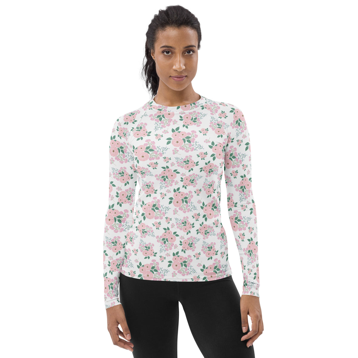 Women's Pink Rose Bouquet Long Sleeve Rash Guard Swim Shirt – Buttery Soft, Sun Safe UPF 50+ Protection, Quick Dry & 4-Way Stretch Comfort
