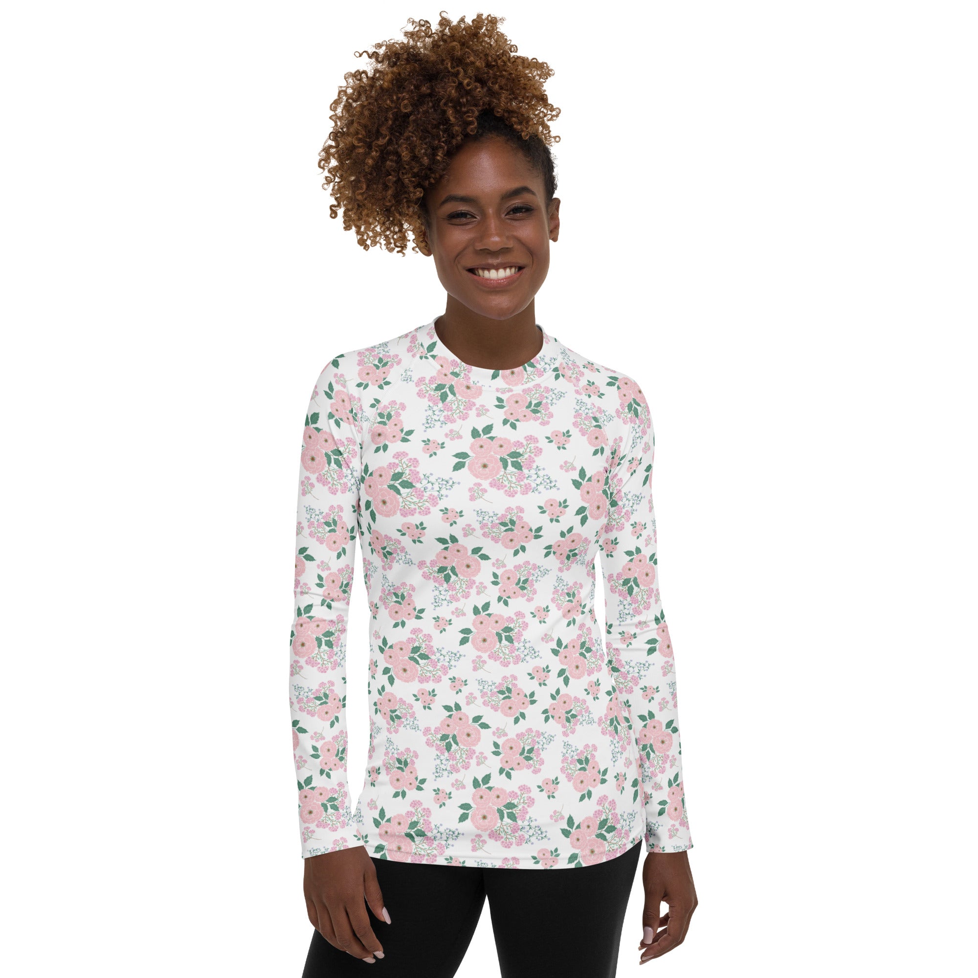 Women's Pink Rose Bouquet Long Sleeve Rash Guard Swim Shirt – Buttery Soft, Sun Safe UPF 50+ Protection, Quick Dry & 4-Way Stretch Comfort