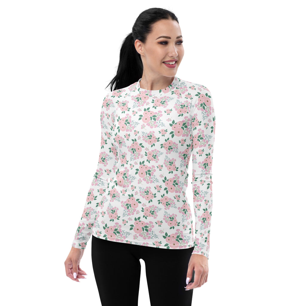 Women's Pink Rose Bouquet Long Sleeve Rash Guard Swim Shirt – Buttery Soft, Sun Safe UPF 50+ Protection, Quick Dry & 4-Way Stretch Comfort