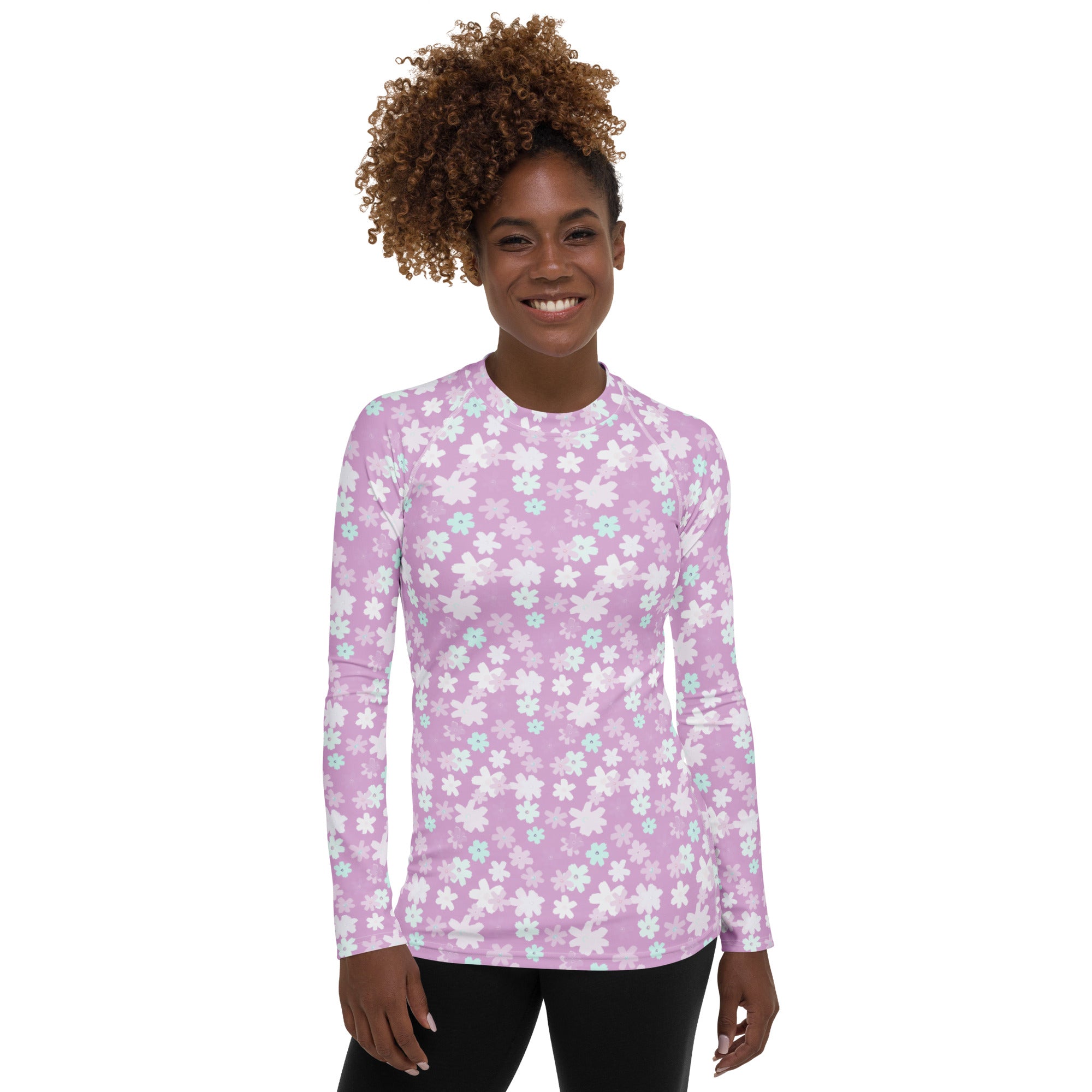 Women's Lavender Floral Long Sleeve Rash Guard Swim Shirt – Buttery Soft, Sun Safe UPF 50+ Protection, Quick Dry & 4-Way Stretch Comfort