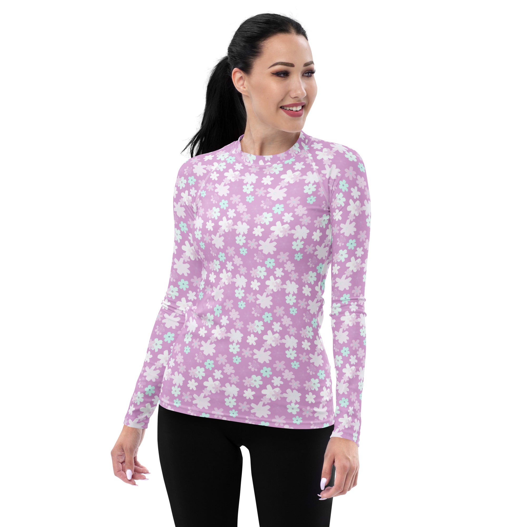 Women's Lavender Floral Long Sleeve Rash Guard Swim Shirt – Buttery Soft, Sun Safe UPF 50+ Protection, Quick Dry & 4-Way Stretch Comfort