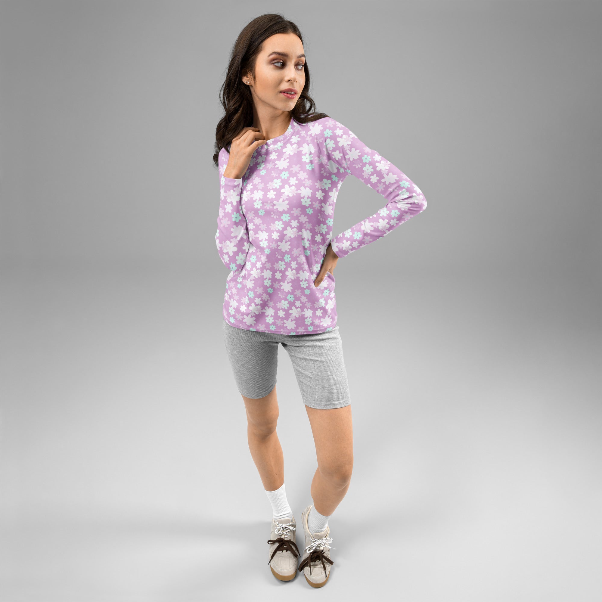 Women's Lavender Floral Long Sleeve Rash Guard Swim Shirt – Buttery Soft, Sun Safe UPF 50+ Protection, Quick Dry & 4-Way Stretch Comfort