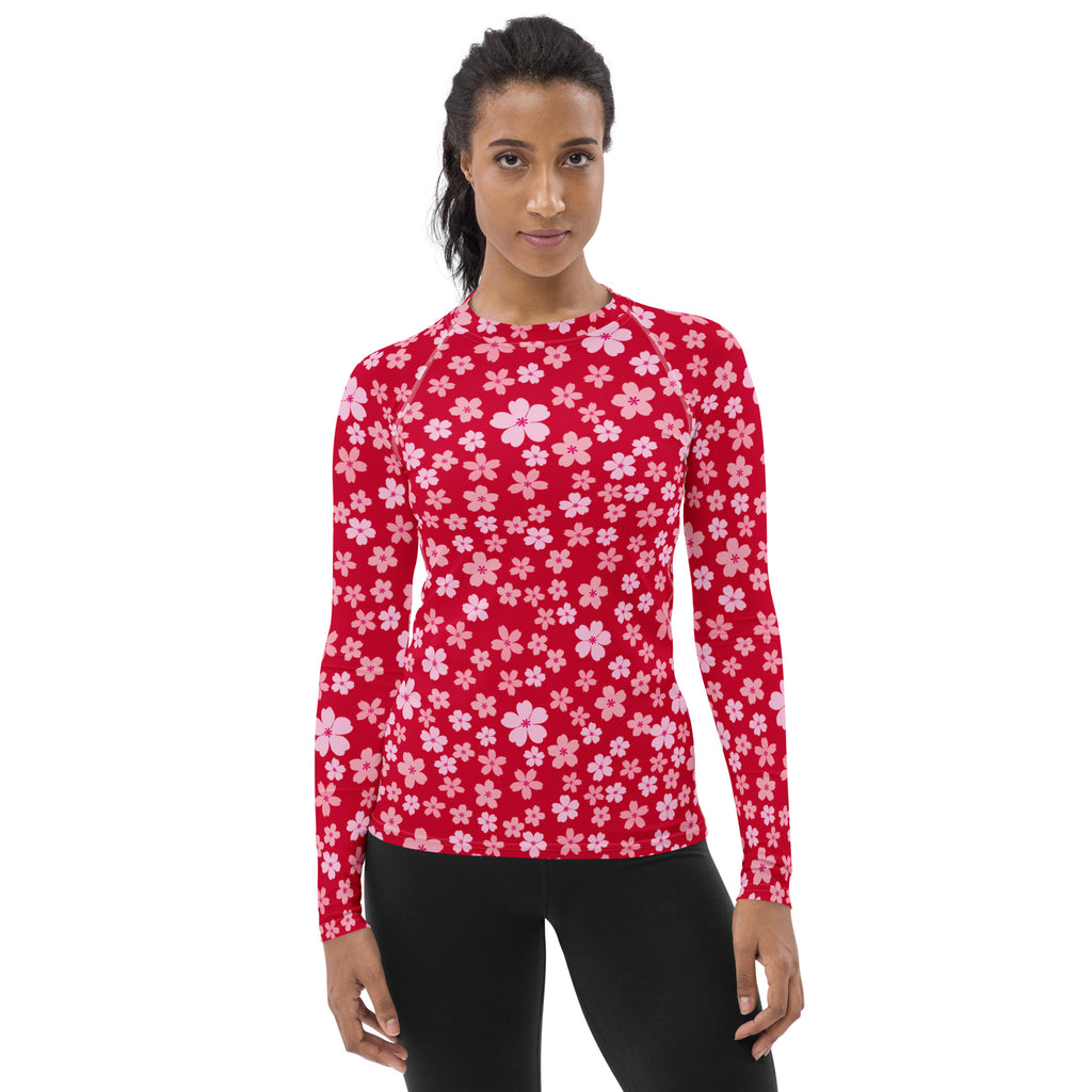 Women's Bright Pink Floral Long Sleeve Rash Guard Swim Shirt – Buttery Soft, Sun Safe UPF 50+ Protection, Quick Dry & 4-Way Stretch Comfort