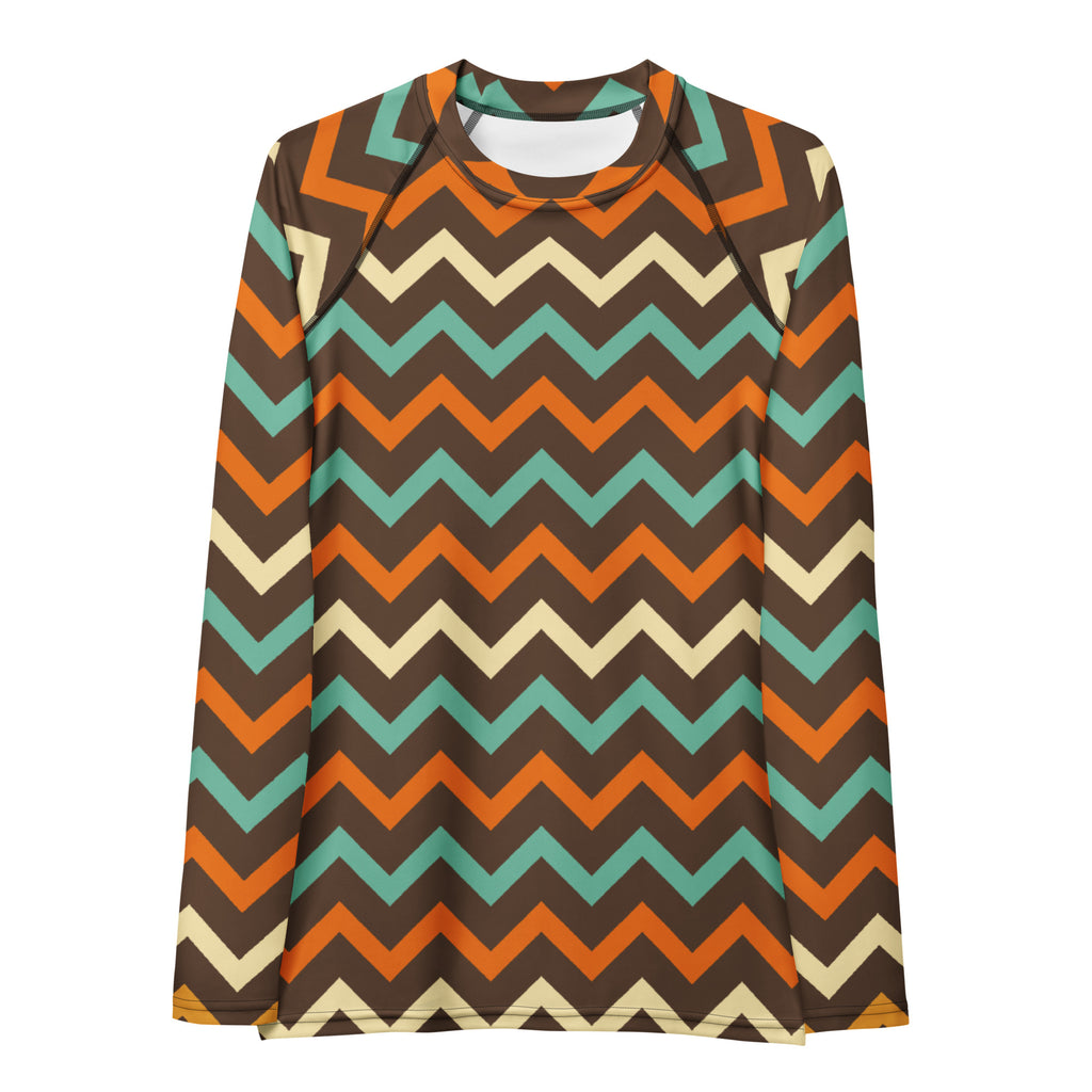 Women's Retro Chevron Long Sleeve Rash Guard Swim Shirt – Buttery Soft, Sun Safe UPF 50+ Protection, Quick Dry & 4-Way Stretch Comfort