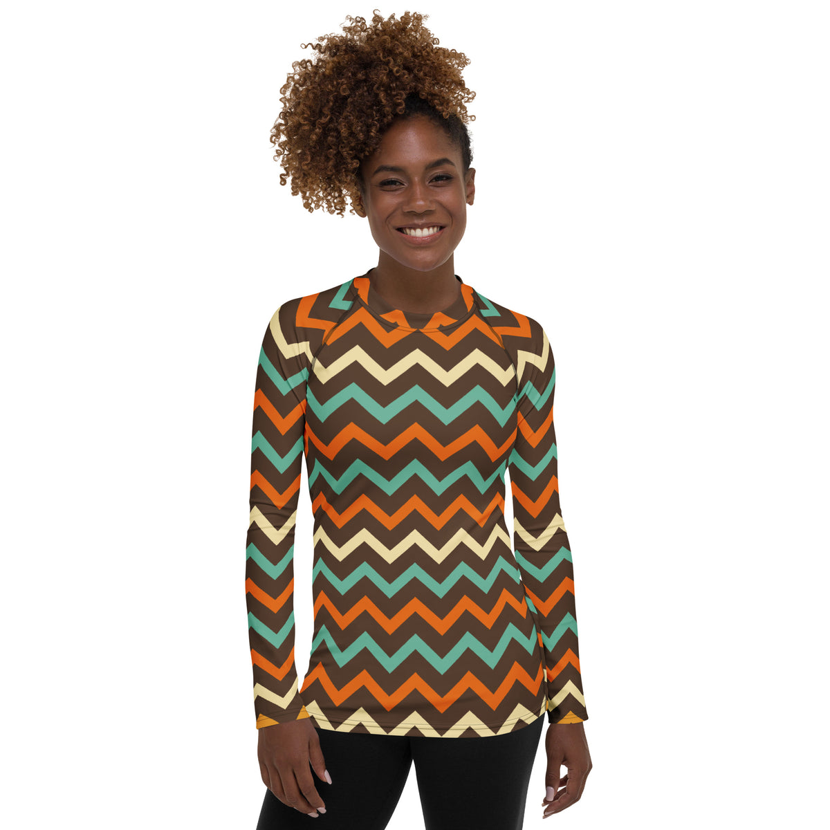 Women's Retro Chevron Long Sleeve Rash Guard Swim Shirt – Buttery Soft, Sun Safe UPF 50+ Protection, Quick Dry & 4-Way Stretch Comfort