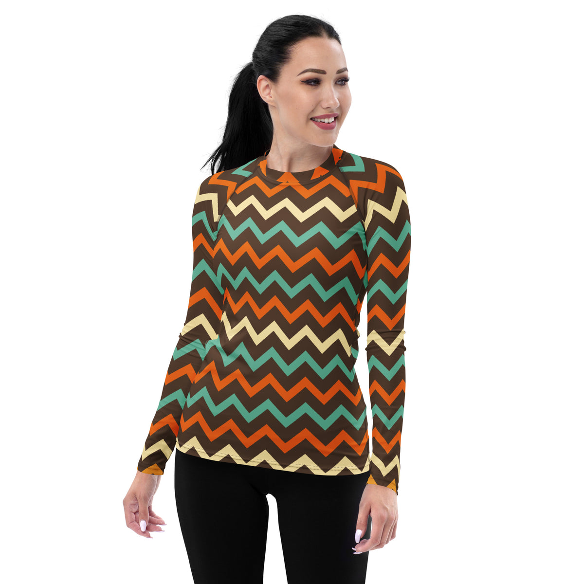 Women's Retro Chevron Long Sleeve Rash Guard Swim Shirt – Buttery Soft, Sun Safe UPF 50+ Protection, Quick Dry & 4-Way Stretch Comfort