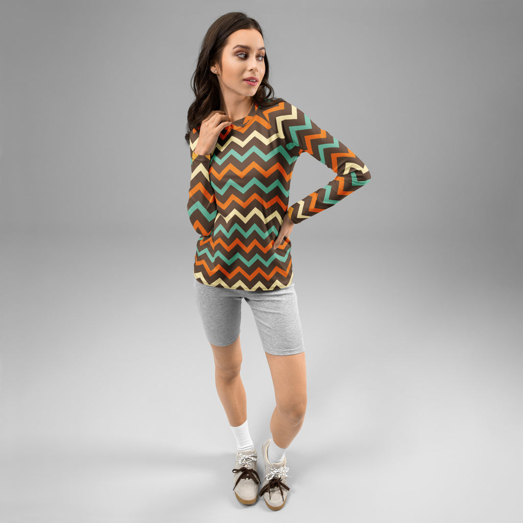 Women's Retro Chevron Long Sleeve Rash Guard Swim Shirt – Buttery Soft, Sun Safe UPF 50+ Protection, Quick Dry & 4-Way Stretch Comfort