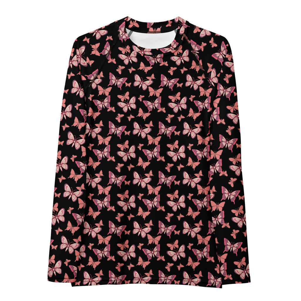Women's Pink Butterfly Long Sleeve Rash Guard Swim Shirt – Buttery Soft, Sun Safe UPF 50+ Protection, Quick Dry & 4-Way Stretch Comfort