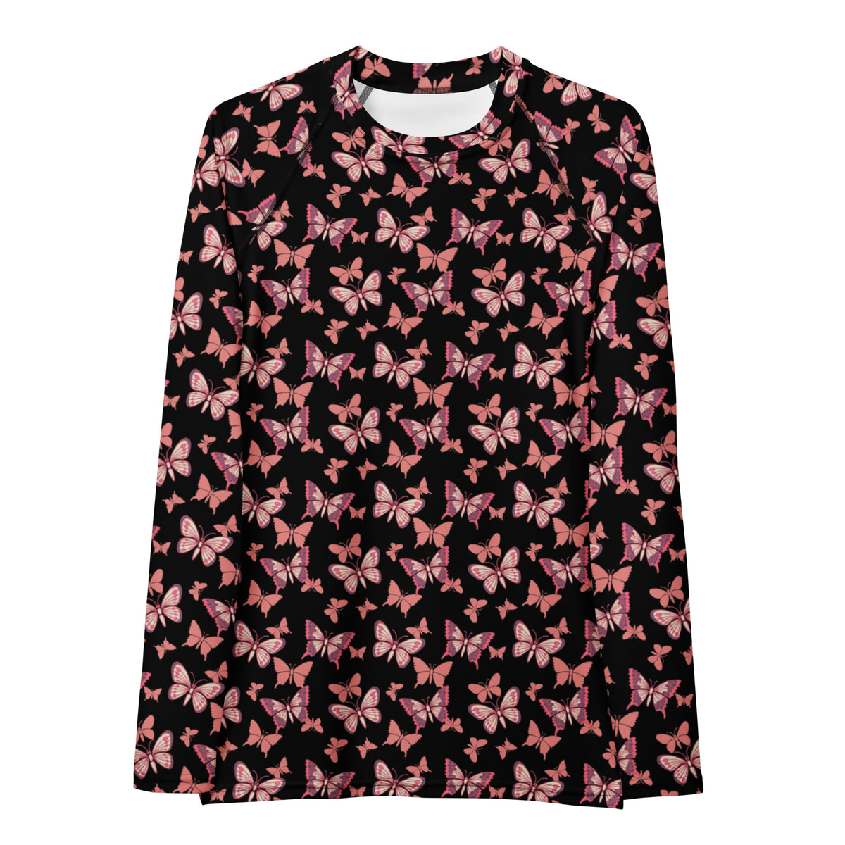 Women's Pink Butterfly Long Sleeve Rash Guard Swim Shirt – Buttery Soft, Sun Safe UPF 50+ Protection, Quick Dry & 4-Way Stretch Comfort