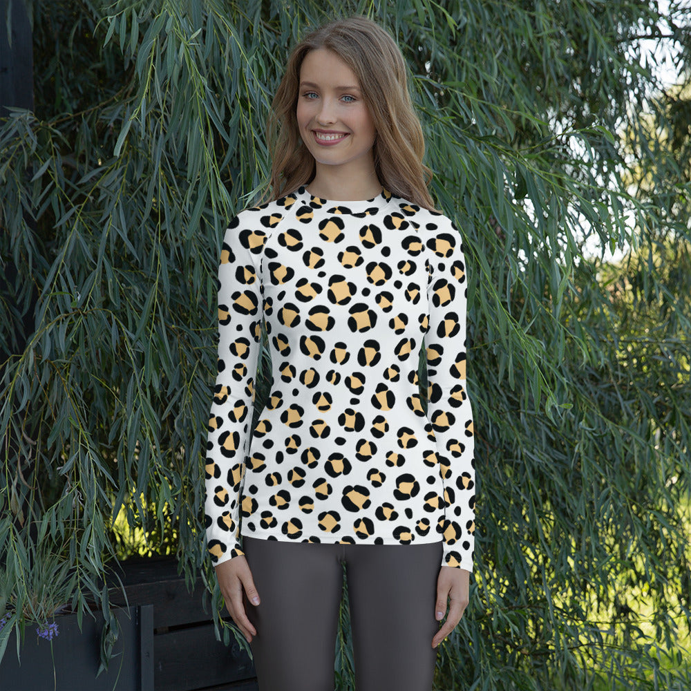 Women's Yellow Leopard Print Long Sleeve Rash Guard Swim Shirt – Buttery Soft, Sun Safe UPF 50+ Protection, Quick Dry & 4-Way Stretch Comfort
