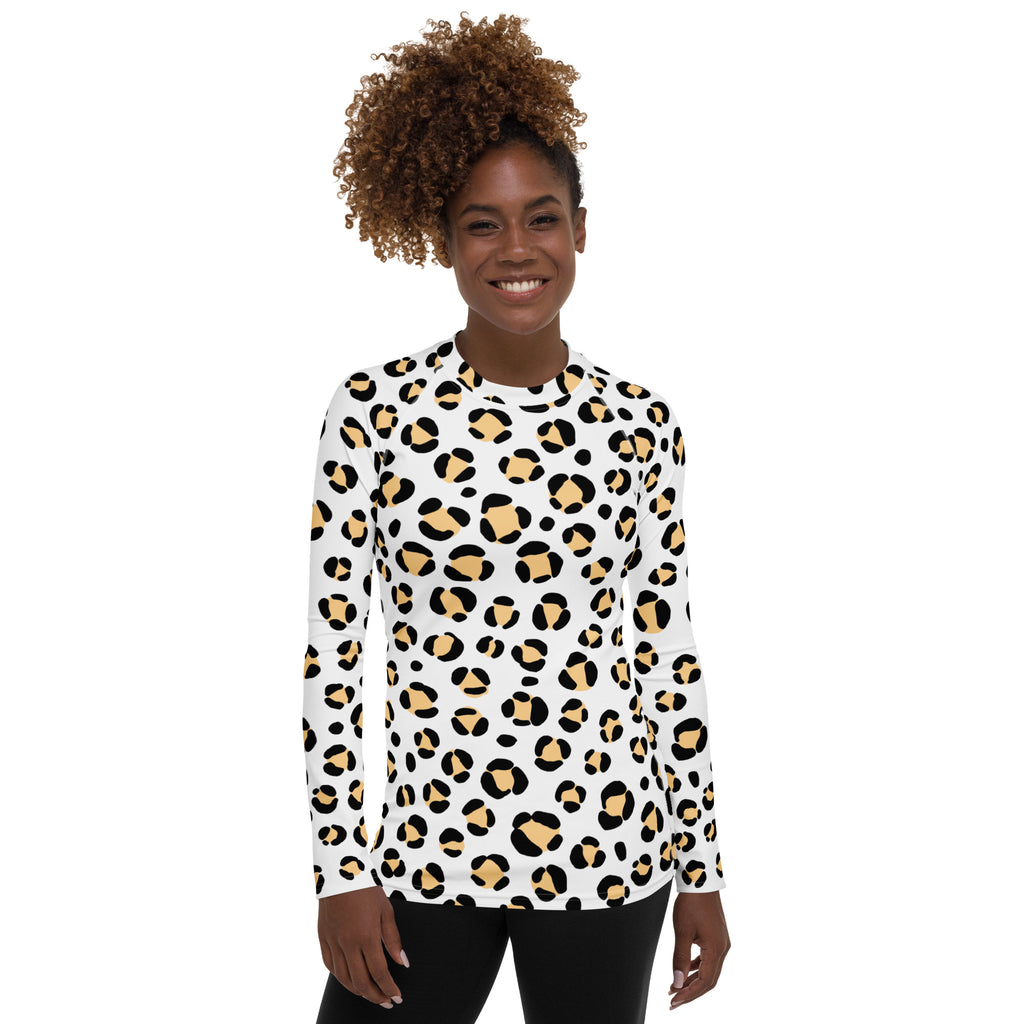 Women's Yellow Leopard Print Long Sleeve Rash Guard Swim Shirt – Buttery Soft, Sun Safe UPF 50+ Protection, Quick Dry & 4-Way Stretch Comfort