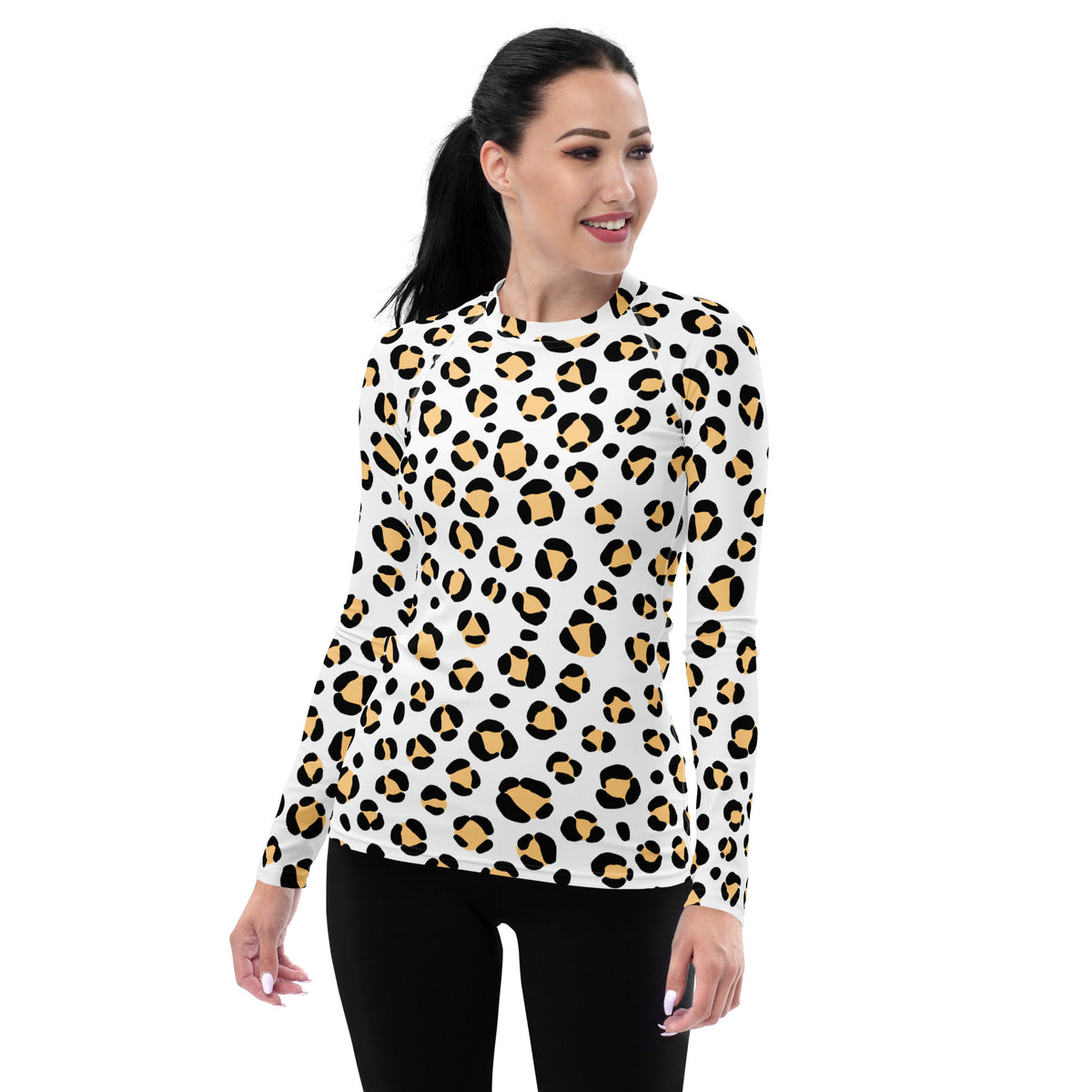 Women's Yellow Leopard Print Long Sleeve Rash Guard Swim Shirt – Buttery Soft, Sun Safe UPF 50+ Protection, Quick Dry & 4-Way Stretch Comfort