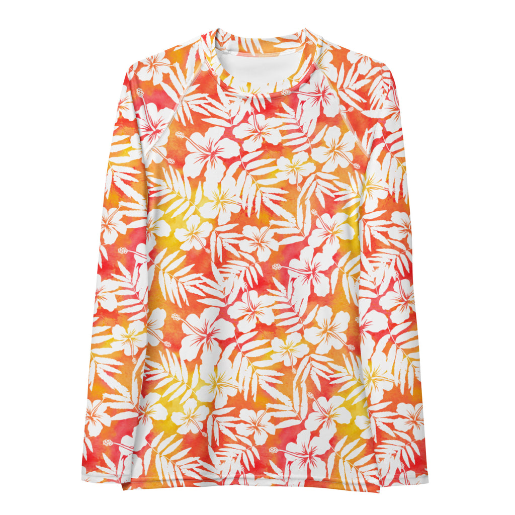 Women's Tropical Orange Floral Long Sleeve Rash Guard Swim Shirt – Buttery Soft, Sun Safe UPF 50+ Protection, Quick Dry & 4-Way Stretch Comfort