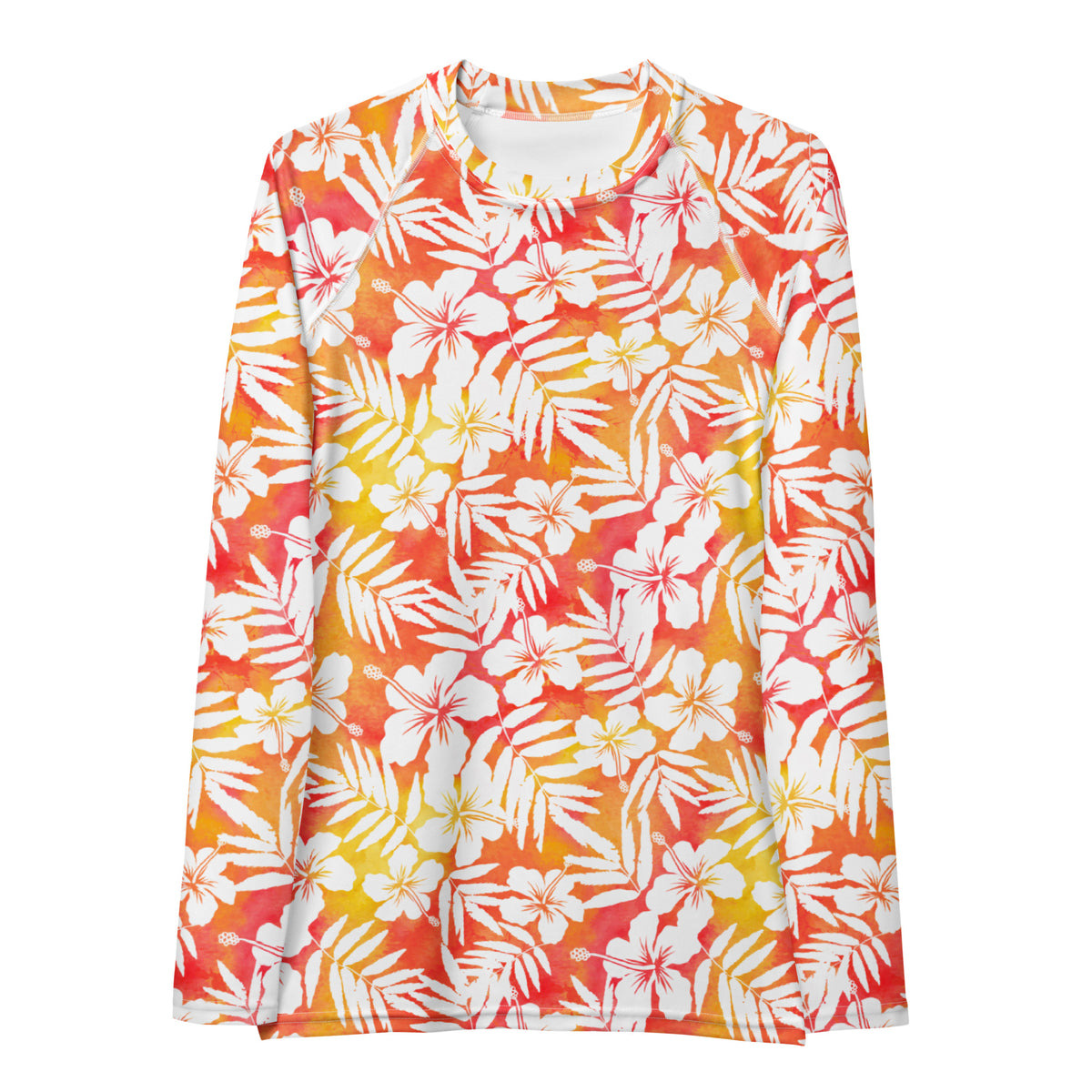 Women's Tropical Orange Floral Long Sleeve Rash Guard Swim Shirt – Buttery Soft, Sun Safe UPF 50+ Protection, Quick Dry & 4-Way Stretch Comfort