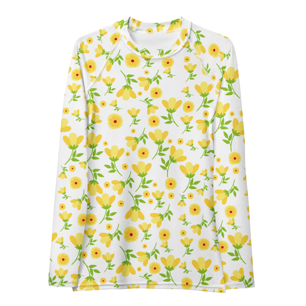 Women's Yellow Floral Wildflower Long Sleeve Rash Guard Swim Shirt – Buttery Soft, Sun Safe UPF 50+ Protection, Quick Dry & 4-Way Stretch Comfort