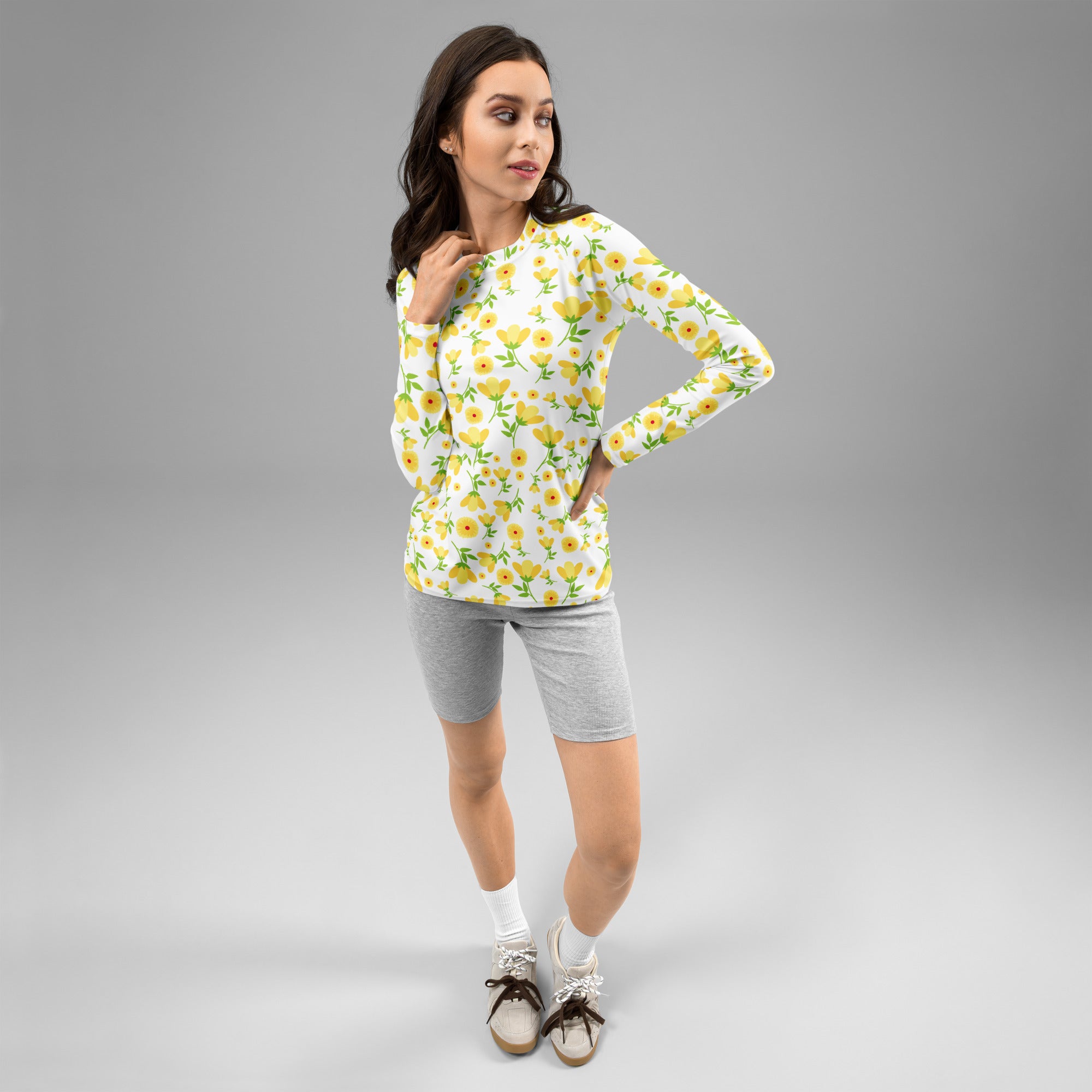 Women's Yellow Floral Wildflower Long Sleeve Rash Guard Swim Shirt – Buttery Soft, Sun Safe UPF 50+ Protection, Quick Dry & 4-Way Stretch Comfort
