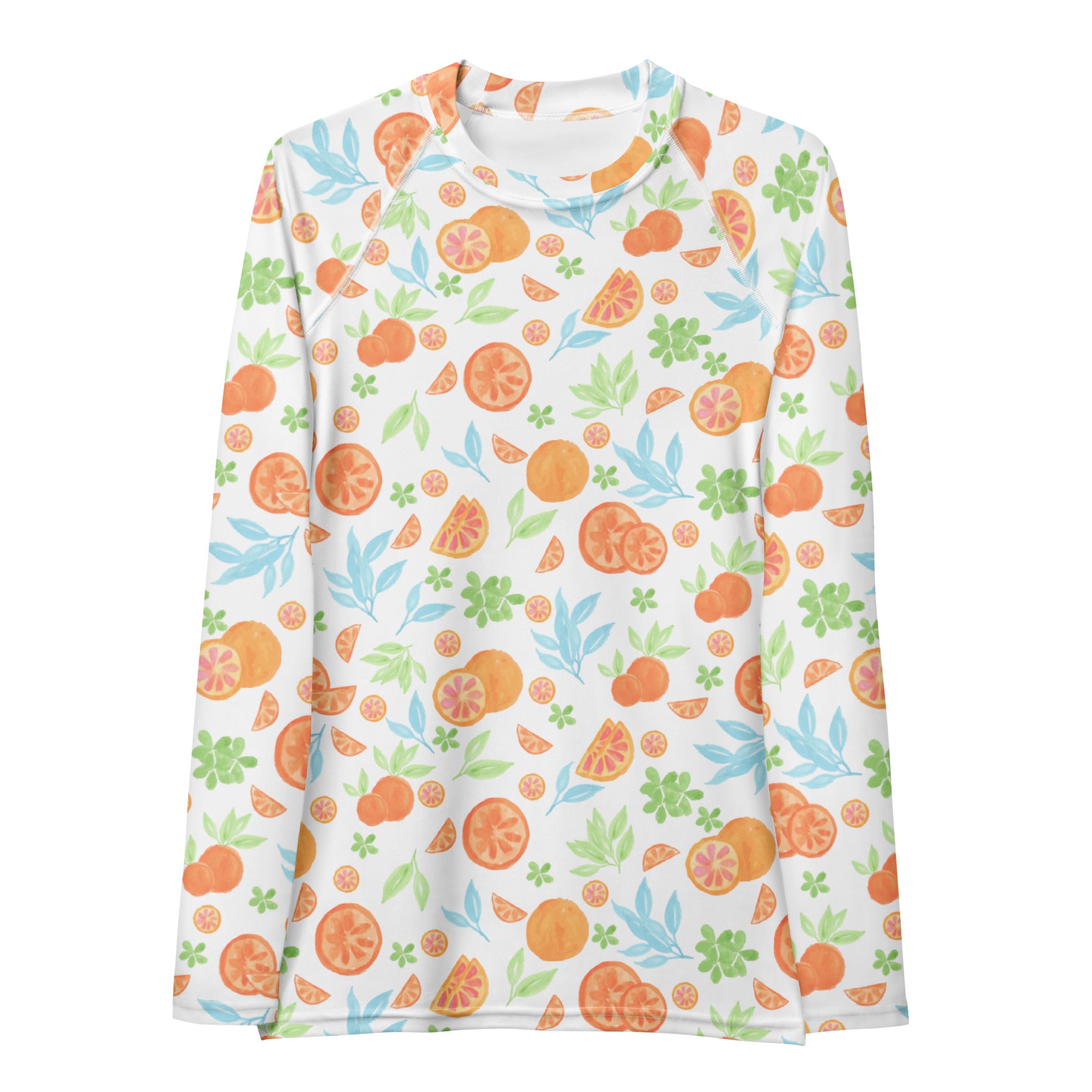 Women's Watercolor Orange Citrus Long Sleeve Rash Guard Swim Shirt – Buttery Soft, Sun Safe UPF 50+ Protection, Quick Dry & 4-Way Stretch Comfort