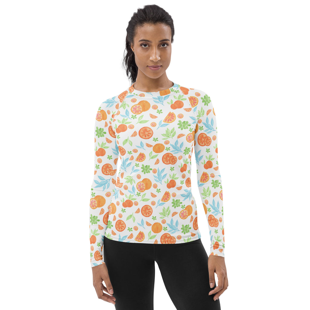 Women's Watercolor Orange Citrus Long Sleeve Rash Guard Swim Shirt – Buttery Soft, Sun Safe UPF 50+ Protection, Quick Dry & 4-Way Stretch Comfort