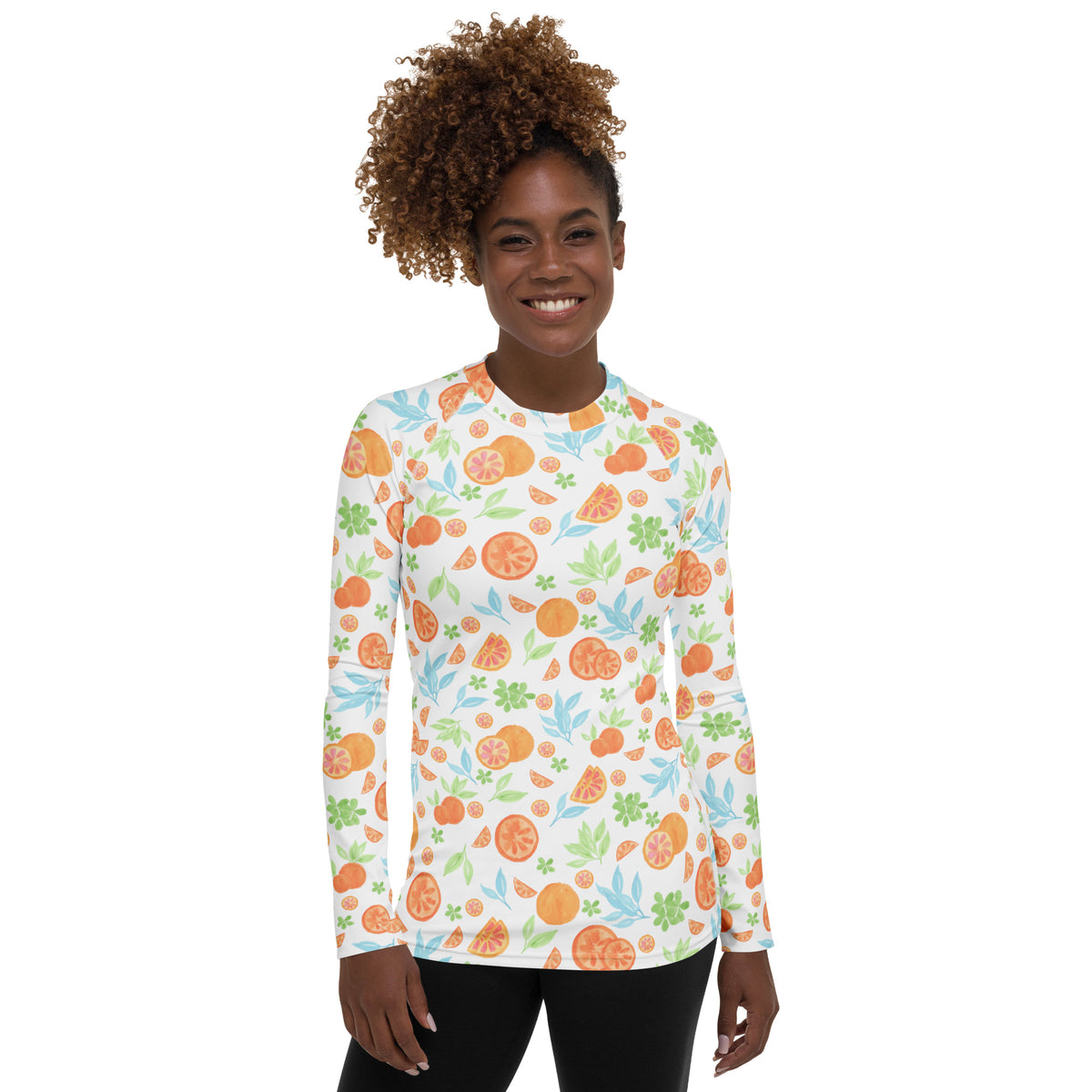Women's Watercolor Orange Citrus Long Sleeve Rash Guard Swim Shirt – Buttery Soft, Sun Safe UPF 50+ Protection, Quick Dry & 4-Way Stretch Comfort