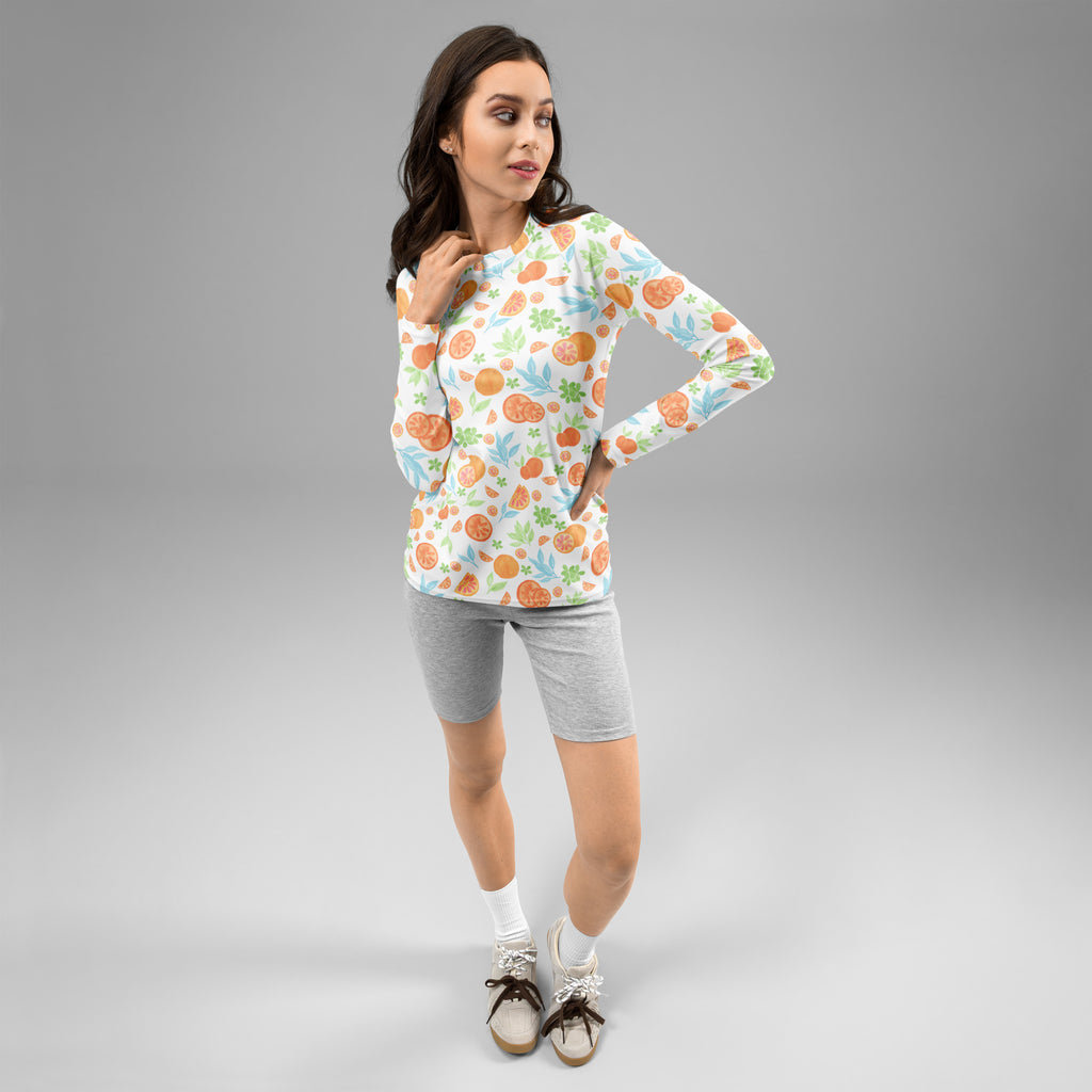Women's Watercolor Orange Citrus Long Sleeve Rash Guard Swim Shirt – Buttery Soft, Sun Safe UPF 50+ Protection, Quick Dry & 4-Way Stretch Comfort