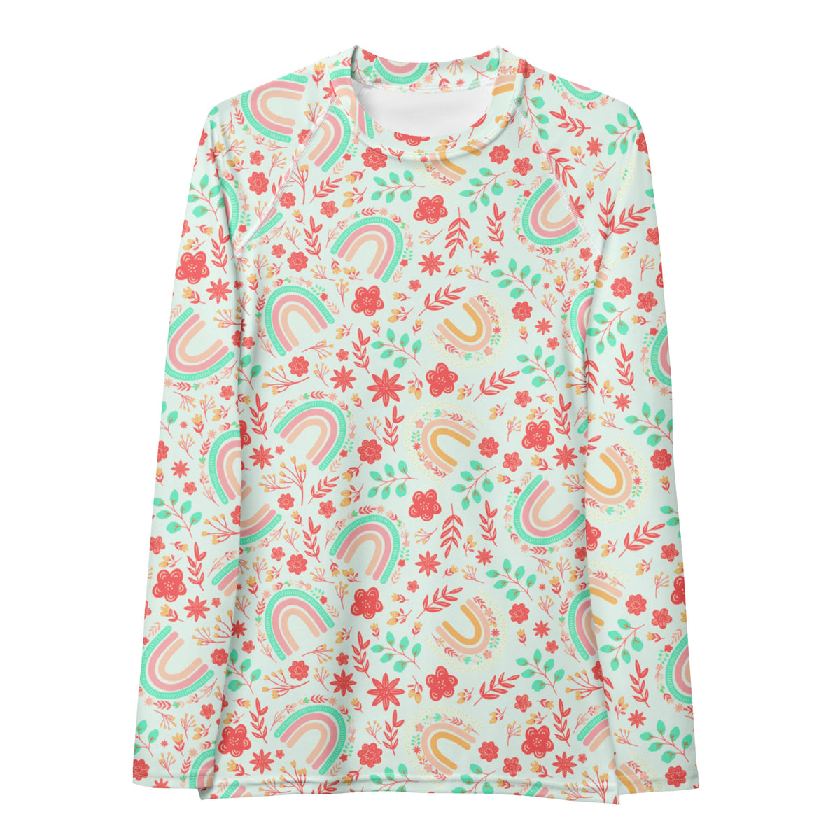 Women's Boho Rainbow Floral Long Sleeve Rash Guard Swim Shirt – Buttery Soft, Sun Safe UPF 50+ Protection, Quick Dry & 4-Way Stretch Comfort