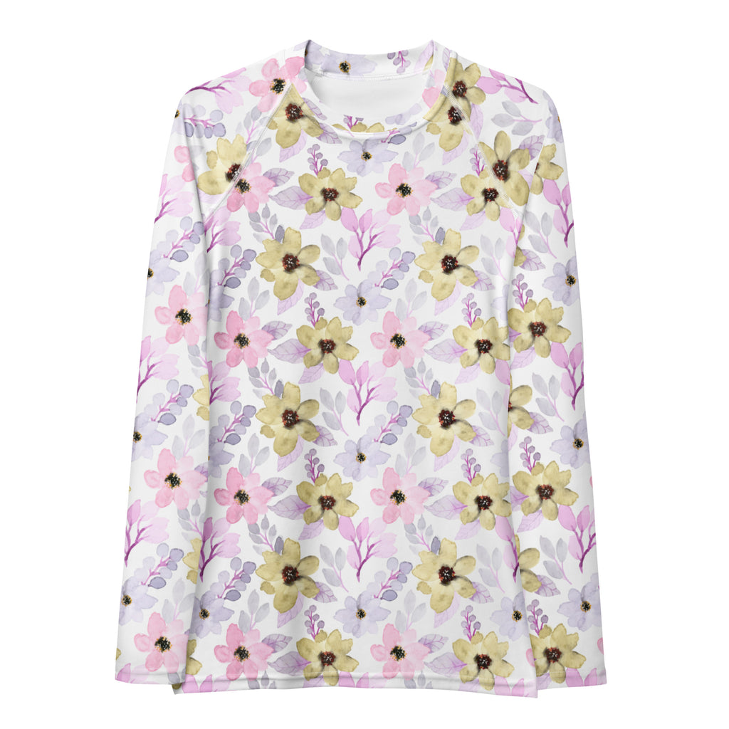 Women's Watercolor Wildflower Long Sleeve Rash Guard Swim Shirt – Buttery Soft, Sun Safe UPF 50+ Protection, Quick Dry & 4-Way Stretch Comfort