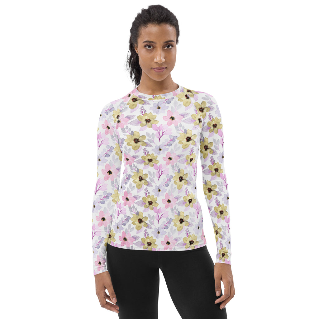 Women's Watercolor Wildflower Long Sleeve Rash Guard Swim Shirt – Buttery Soft, Sun Safe UPF 50+ Protection, Quick Dry & 4-Way Stretch Comfort