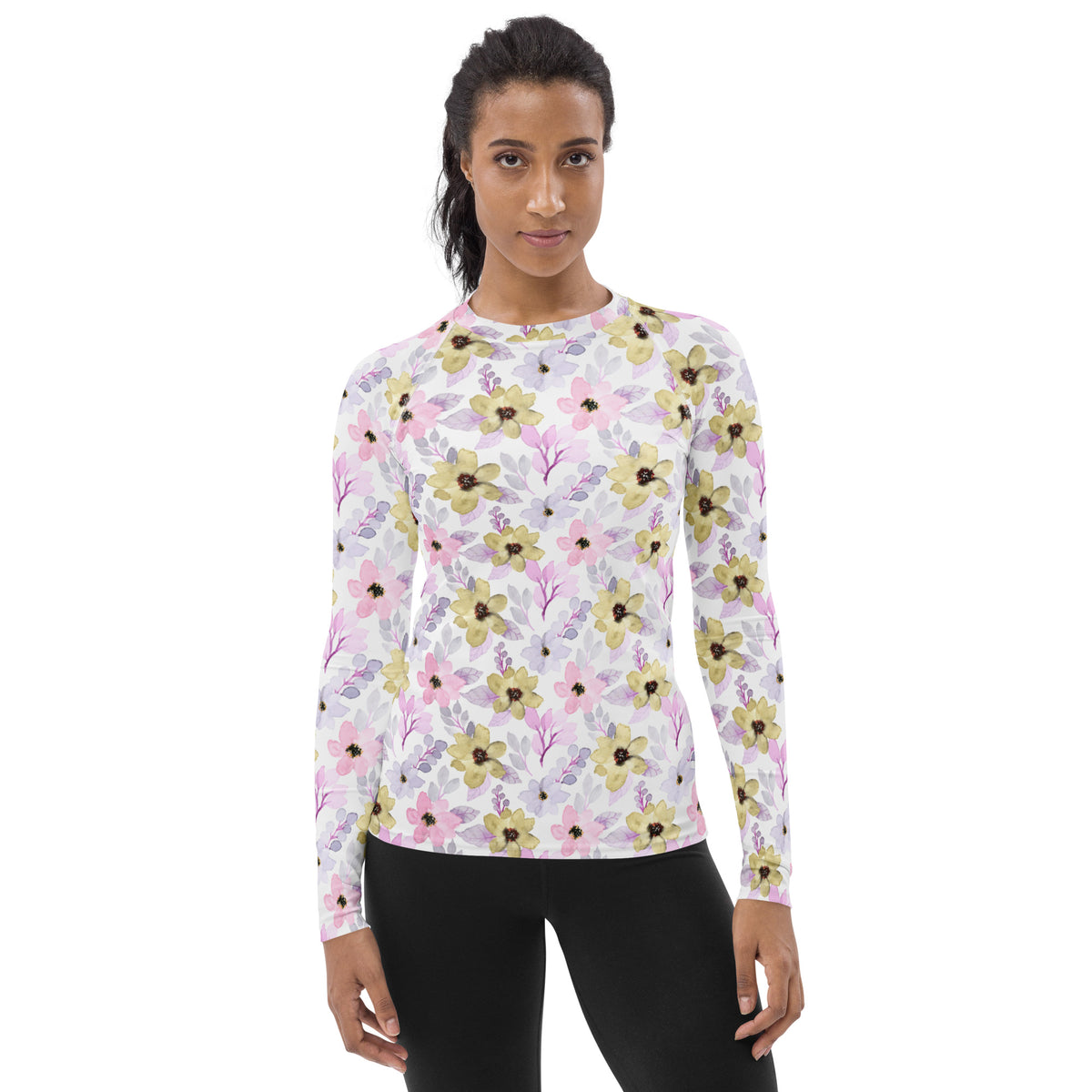Women's Watercolor Wildflower Long Sleeve Rash Guard Swim Shirt – Buttery Soft, Sun Safe UPF 50+ Protection, Quick Dry & 4-Way Stretch Comfort