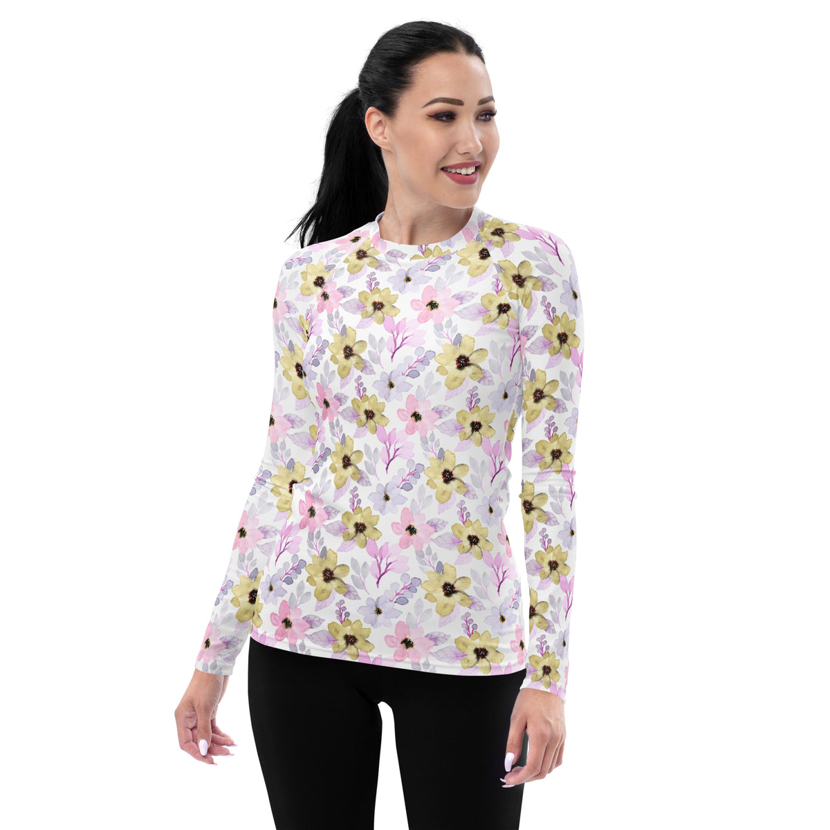 Women's Watercolor Wildflower Long Sleeve Rash Guard Swim Shirt – Buttery Soft, Sun Safe UPF 50+ Protection, Quick Dry & 4-Way Stretch Comfort