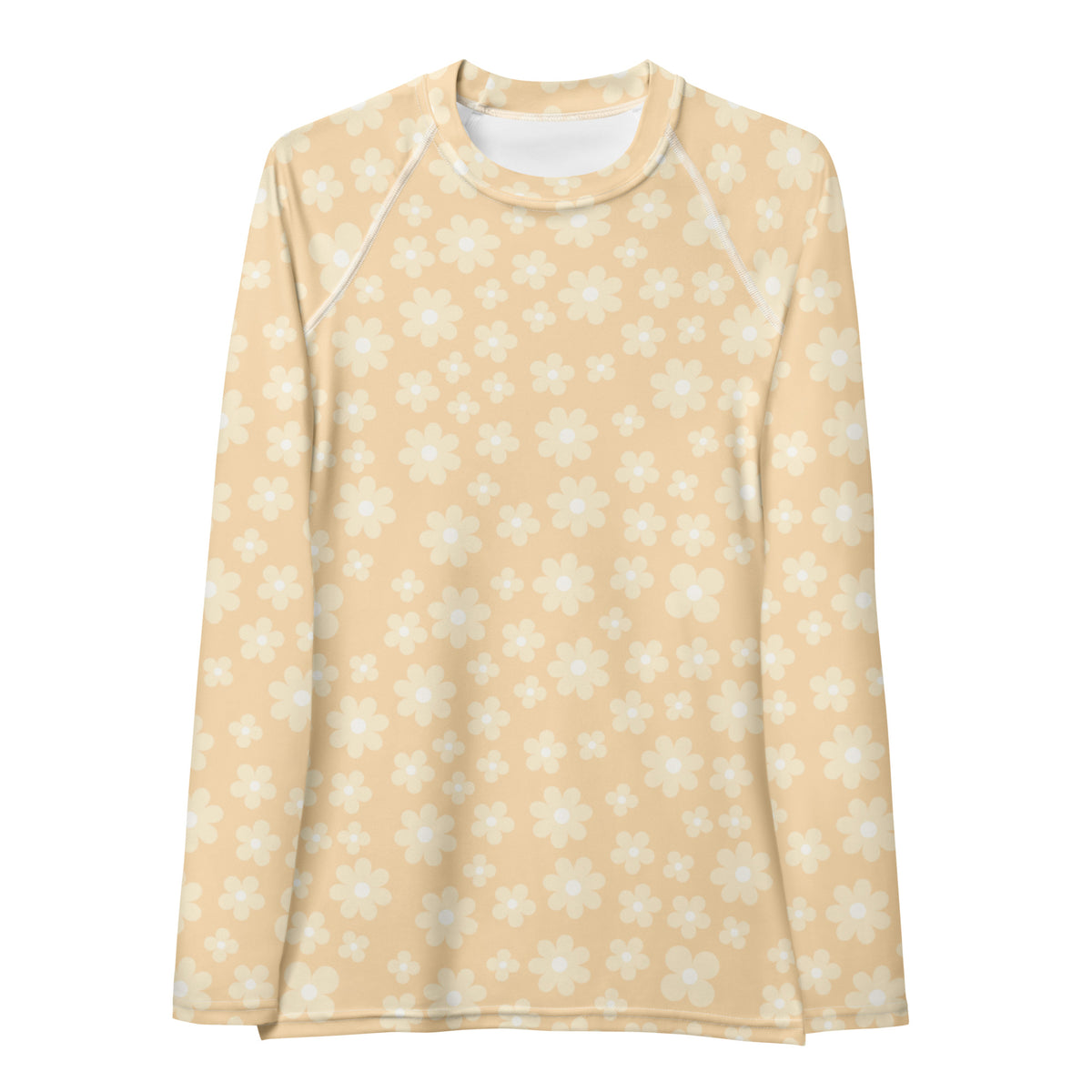 Women's Cream Daisy Long Sleeve Rash Guard Swim Shirt – Buttery Soft, Sun Safe UPF 50+ Protection, Quick Dry & 4-Way Stretch Comfort