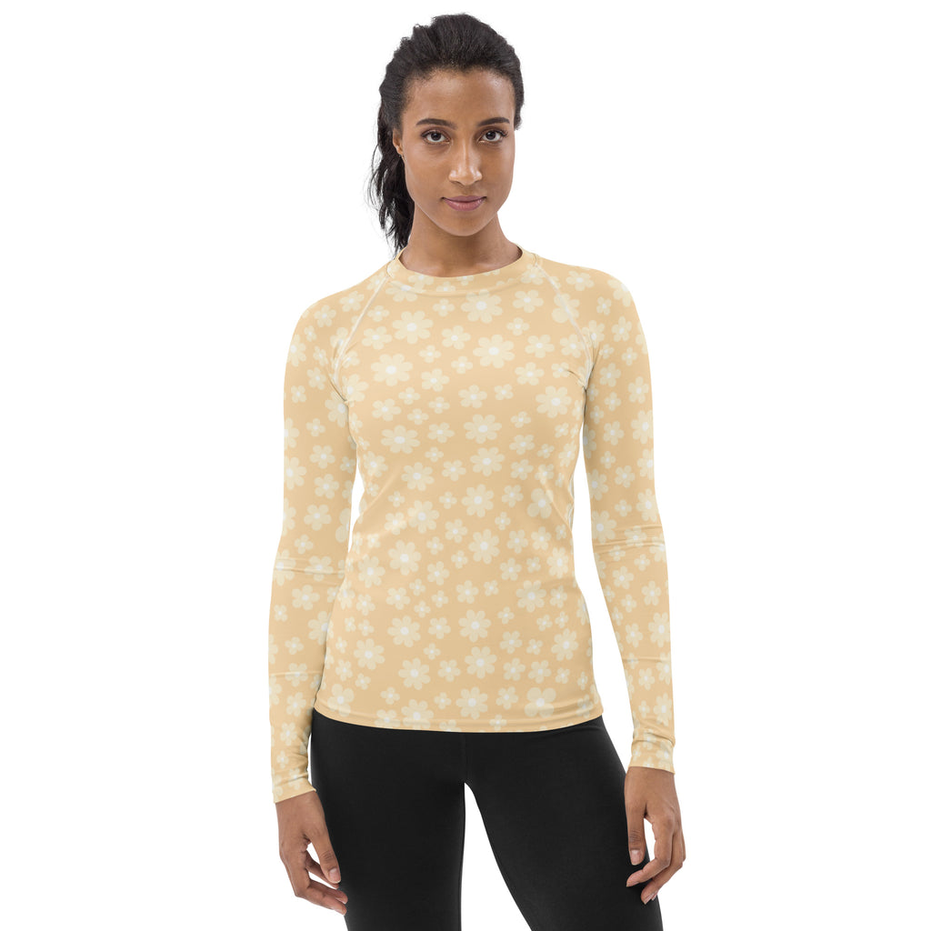 Women's Cream Daisy Long Sleeve Rash Guard Swim Shirt – Buttery Soft, Sun Safe UPF 50+ Protection, Quick Dry & 4-Way Stretch Comfort