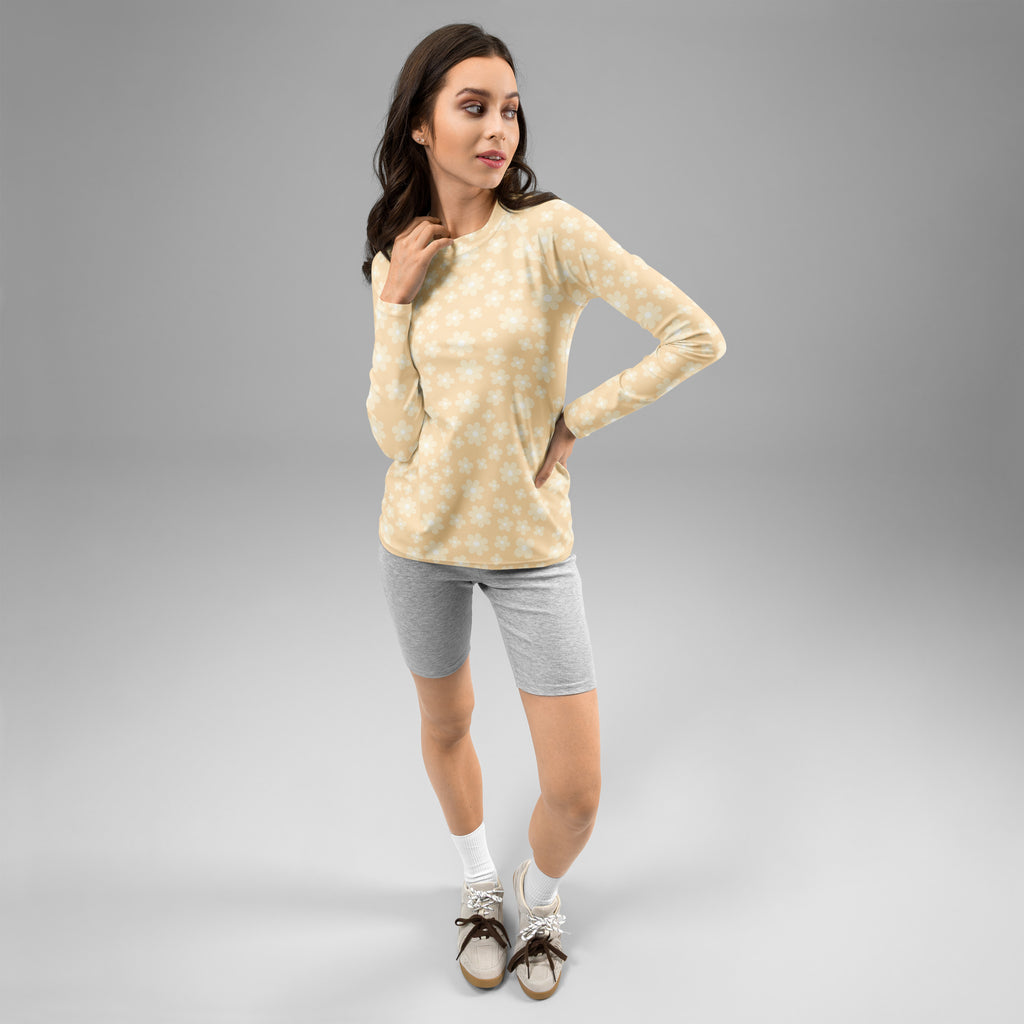Women's Cream Daisy Long Sleeve Rash Guard Swim Shirt – Buttery Soft, Sun Safe UPF 50+ Protection, Quick Dry & 4-Way Stretch Comfort
