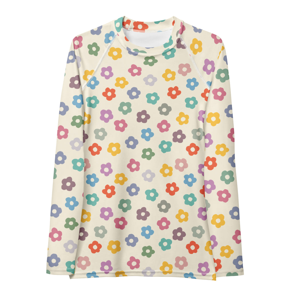 Women's Multicolor Retro Flower Long Sleeve Rash Guard Swim Shirt – Buttery Soft, Sun Safe UPF 50+ Protection, Quick Dry & 4-Way Stretch Comfort