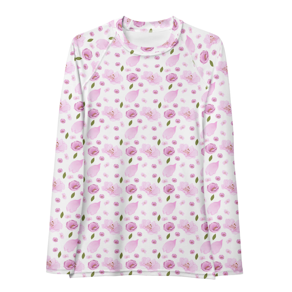 Women's Pink Watercolor Floral Long Sleeve Rash Guard Swim Shirt – Buttery Soft, Sun Safe UPF 50+ Protection, Quick Dry & 4-Way Stretch Comfort
