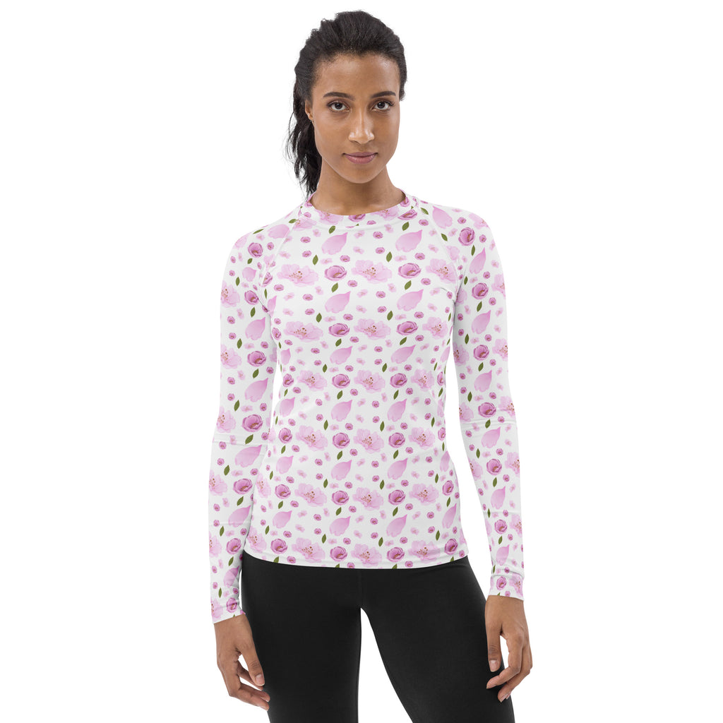 Women's Pink Watercolor Floral Long Sleeve Rash Guard Swim Shirt – Buttery Soft, Sun Safe UPF 50+ Protection, Quick Dry & 4-Way Stretch Comfort