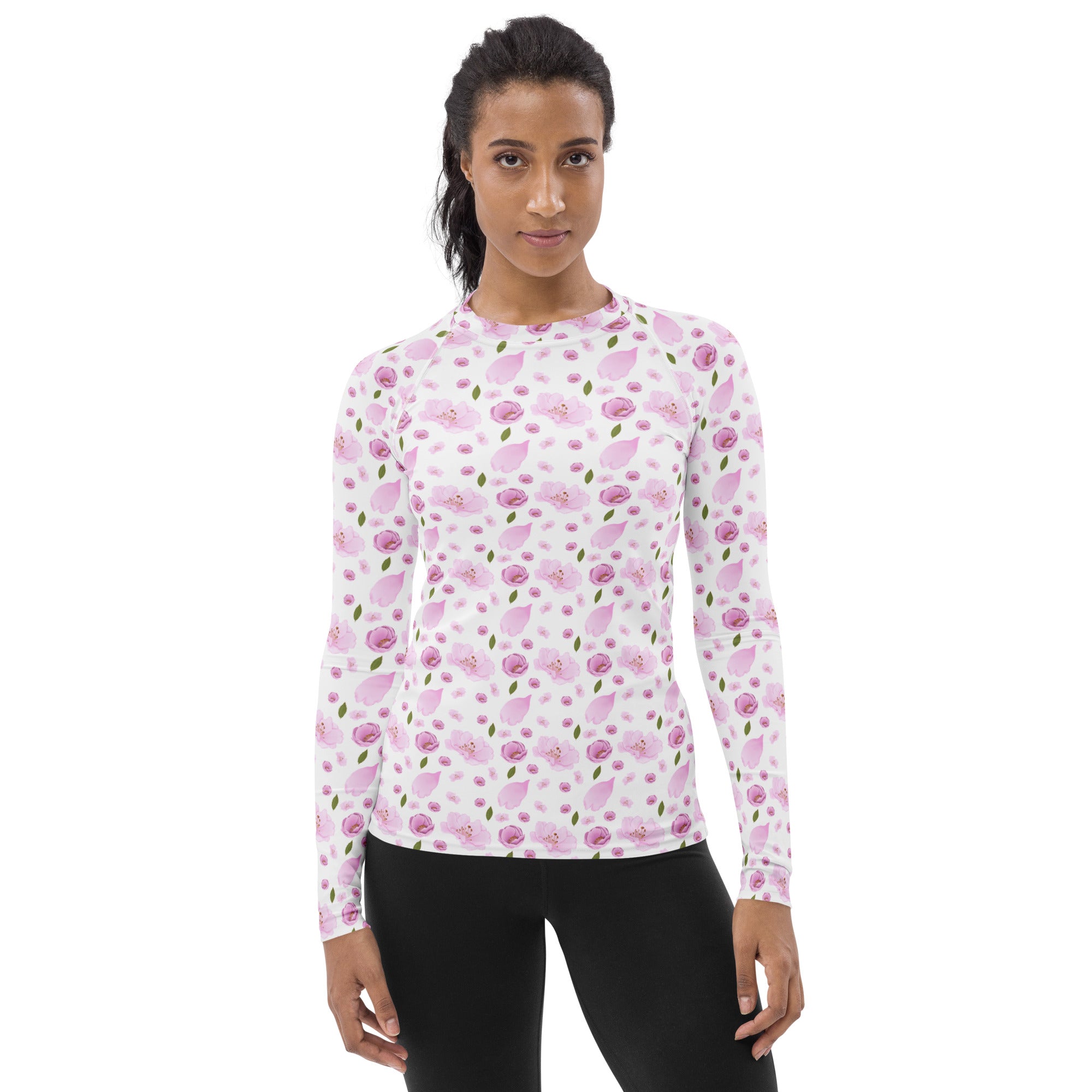 Women's Pink Watercolor Floral Long Sleeve Rash Guard Swim Shirt – Buttery Soft, Sun Safe UPF 50+ Protection, Quick Dry & 4-Way Stretch Comfort