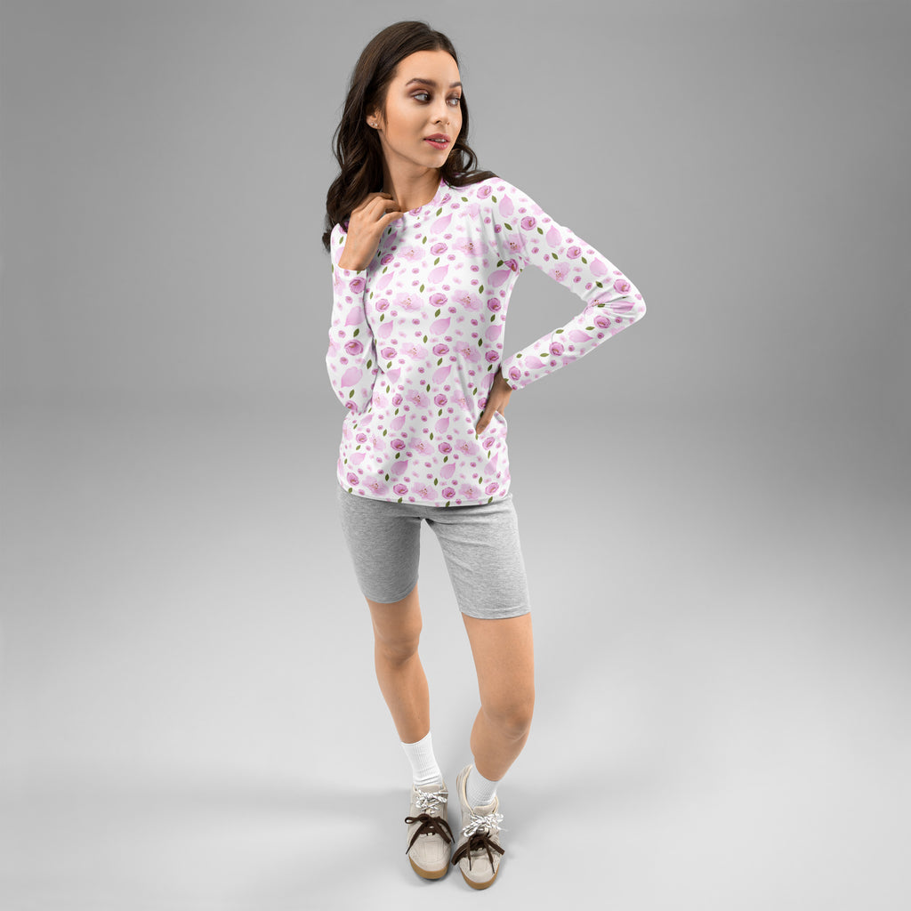 Women's Pink Watercolor Floral Long Sleeve Rash Guard Swim Shirt – Buttery Soft, Sun Safe UPF 50+ Protection, Quick Dry & 4-Way Stretch Comfort
