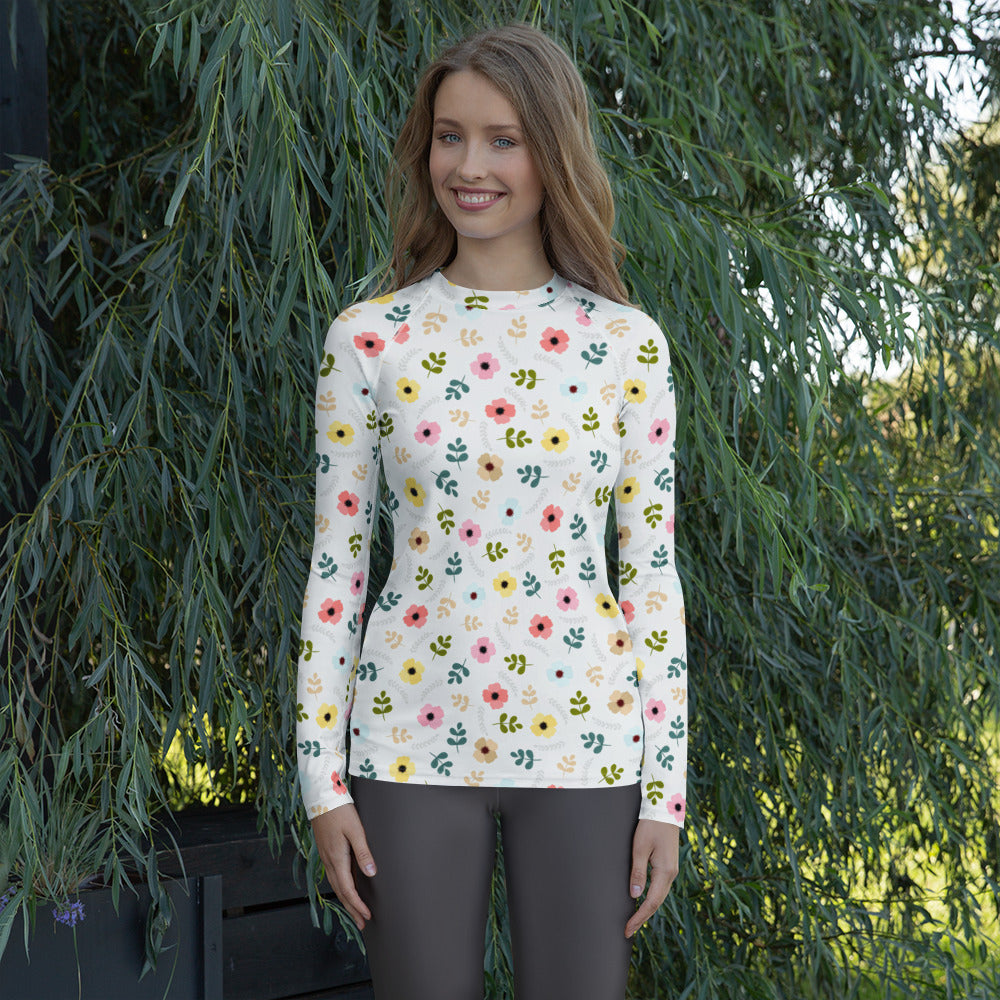 Women's Gray Wildflower Long Sleeve Rash Guard Swim Shirt – Buttery Soft, Sun Safe UPF 50+ Protection, Quick Dry & 4-Way Stretch Comfort