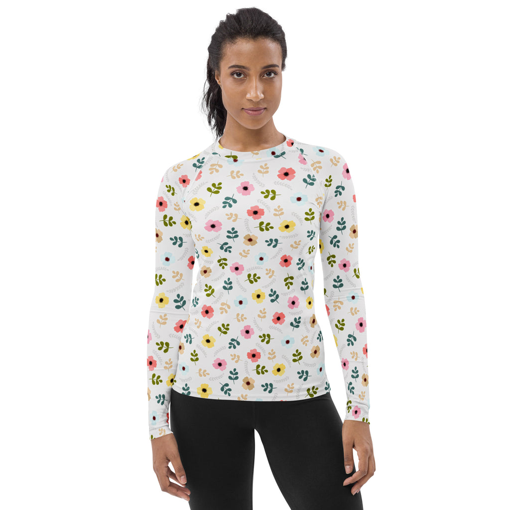 Women's Gray Wildflower Long Sleeve Rash Guard Swim Shirt – Buttery Soft, Sun Safe UPF 50+ Protection, Quick Dry & 4-Way Stretch Comfort