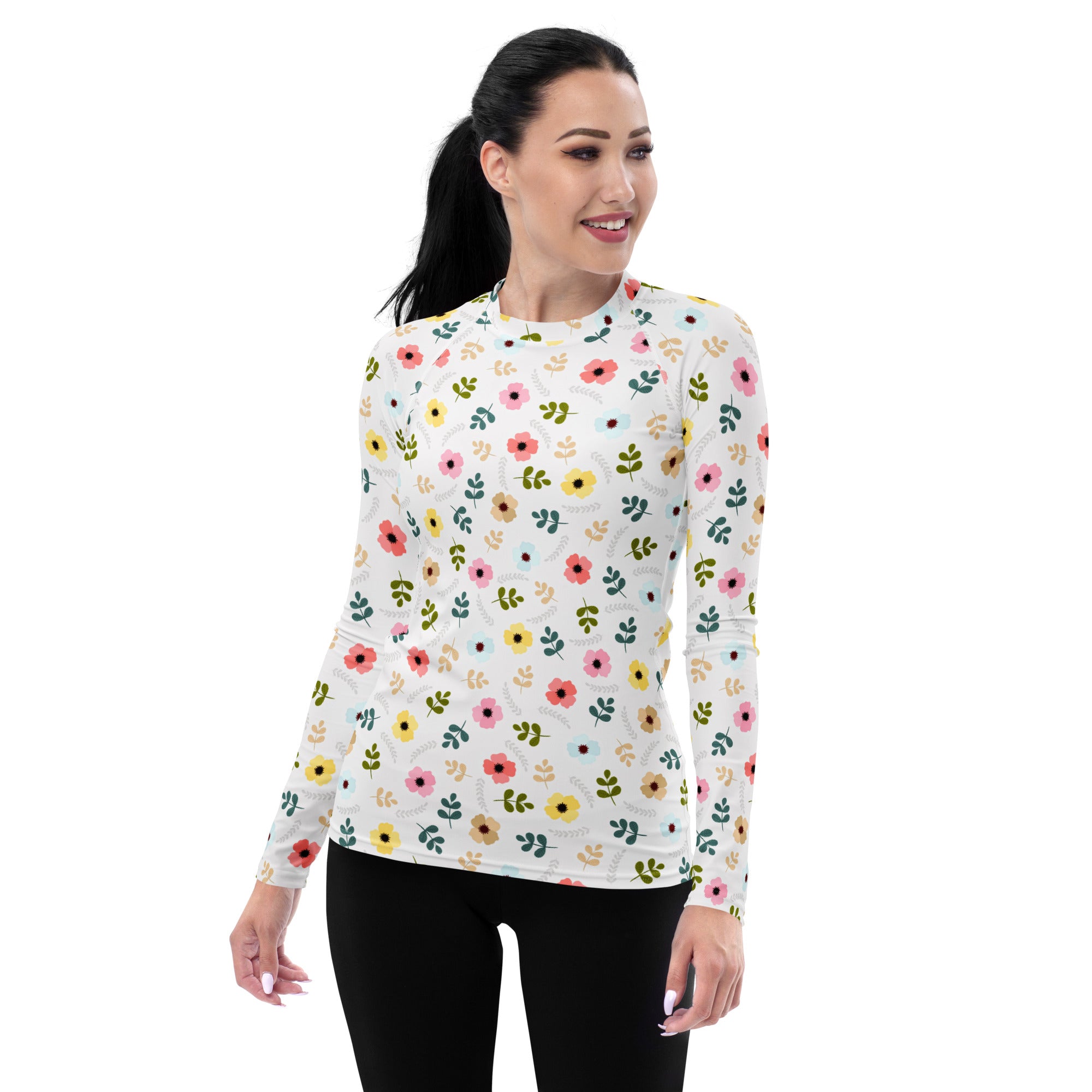 Women's Gray Wildflower Long Sleeve Rash Guard Swim Shirt – Buttery Soft, Sun Safe UPF 50+ Protection, Quick Dry & 4-Way Stretch Comfort