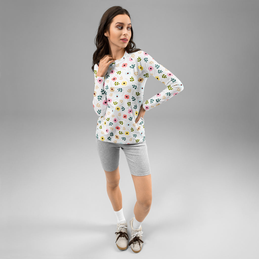 Women's Gray Wildflower Long Sleeve Rash Guard Swim Shirt – Buttery Soft, Sun Safe UPF 50+ Protection, Quick Dry & 4-Way Stretch Comfort