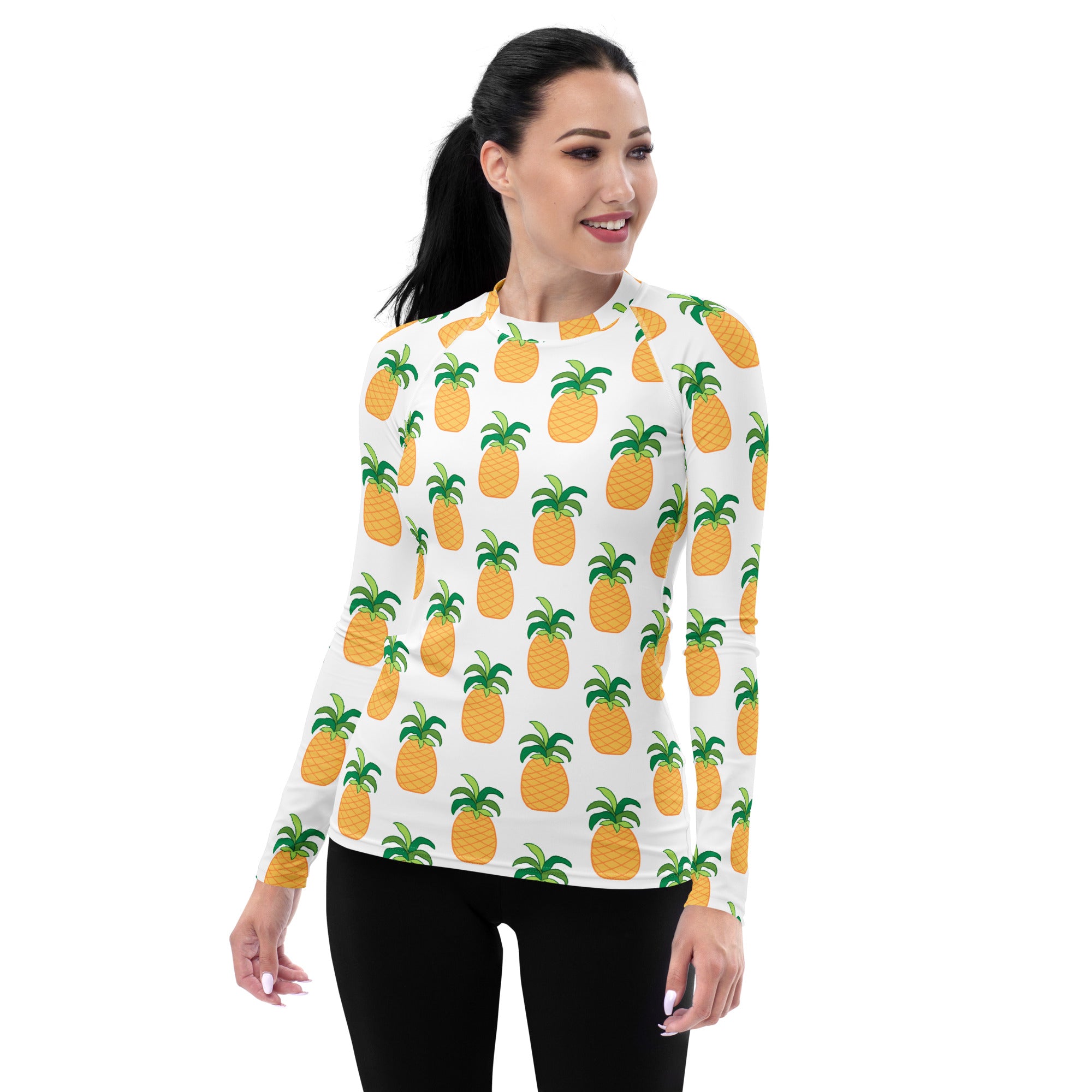 Women's Pineapple Long Sleeve Rash Guard Swim Shirt – Buttery Soft, Sun Safe UPF 50+ Protection, Quick Dry & 4-Way Stretch Comfort