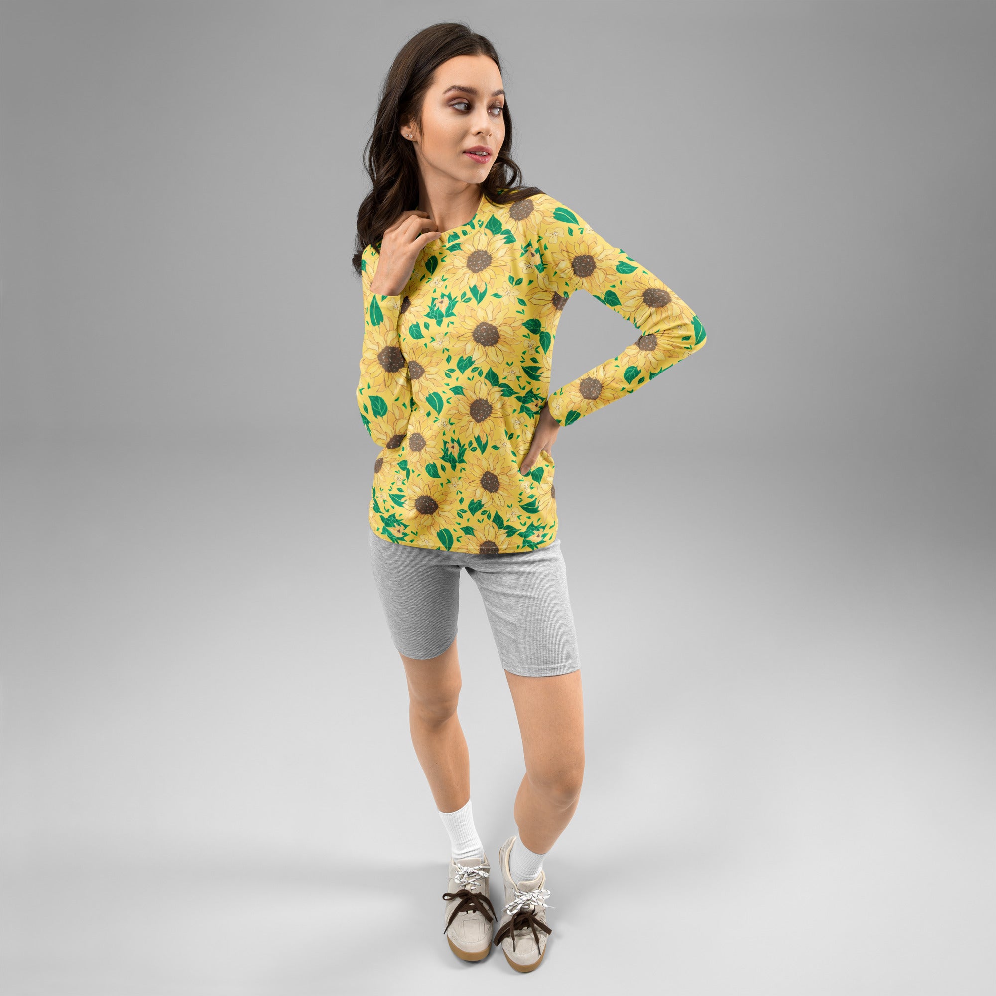 Women's Watercolor Sunflower Long Sleeve Rash Guard Swim Shirt – Buttery Soft, Sun Safe UPF 50+ Protection, Quick Dry & 4-Way Stretch Comfort